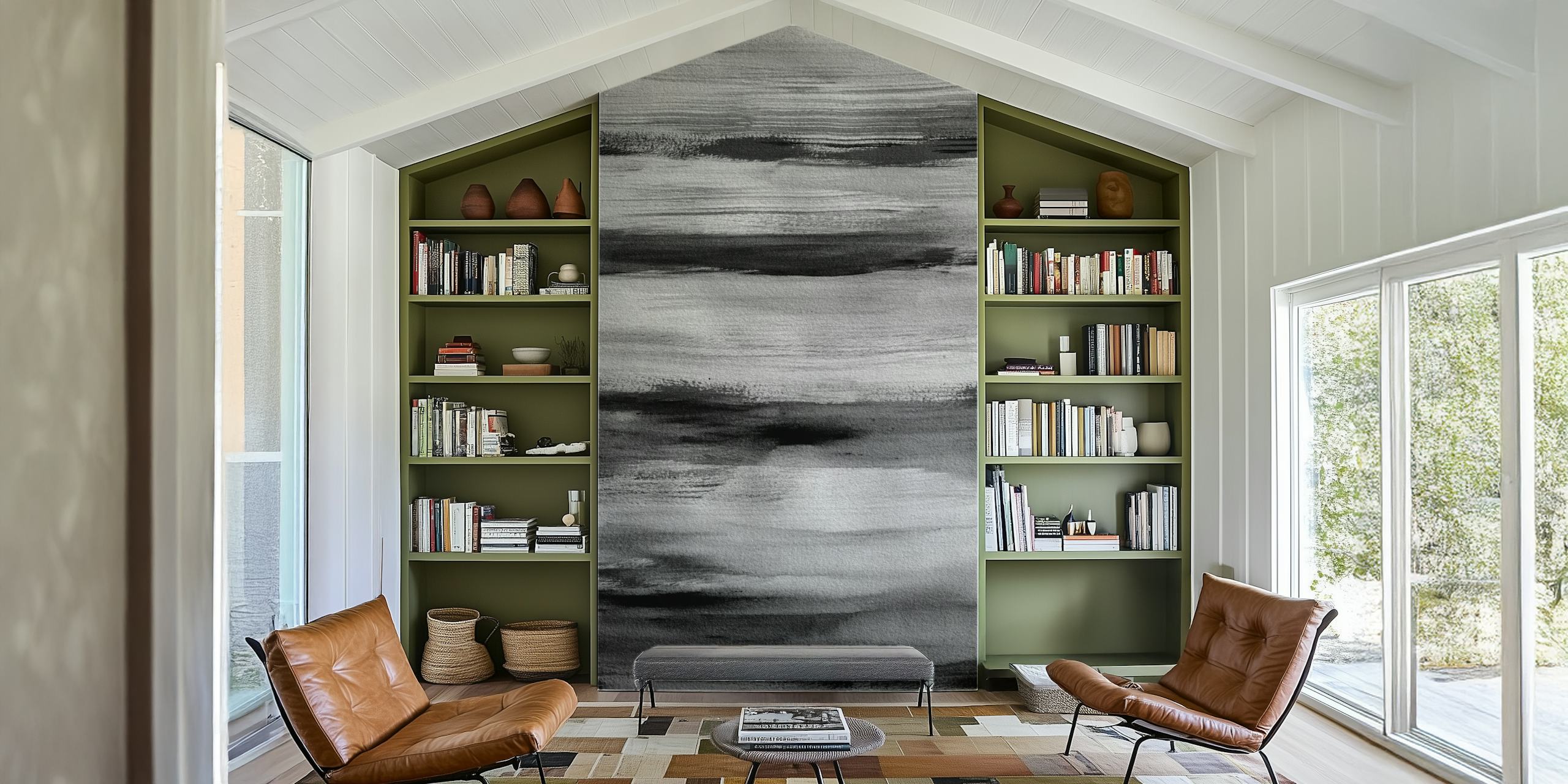 Abstract brush stroke wallpaper in black, gray, and white colors