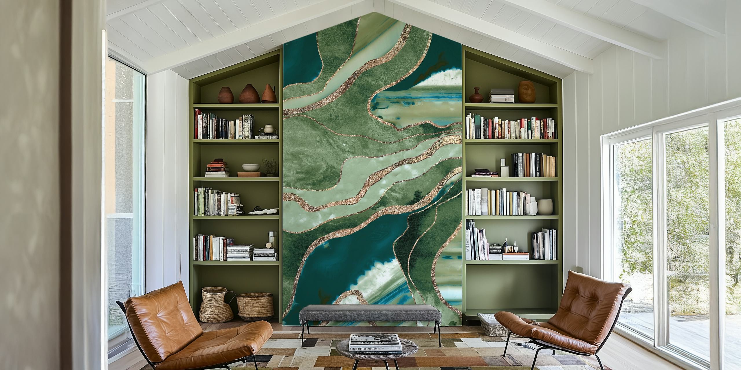 Green Marble Agate Gold 1 wallpaper design