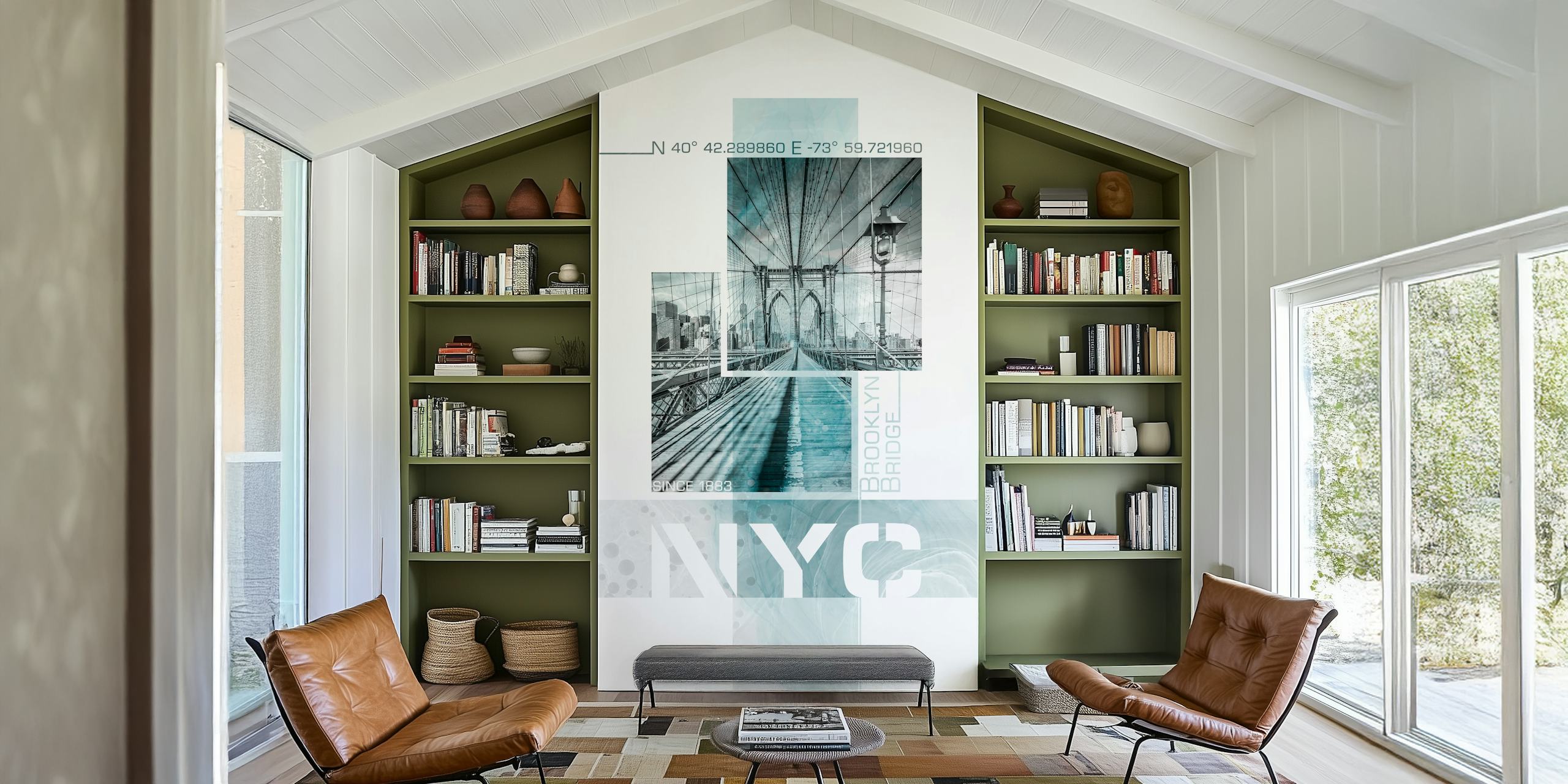 tapeta NYC Brooklyn Bridge turquoise w pokoju