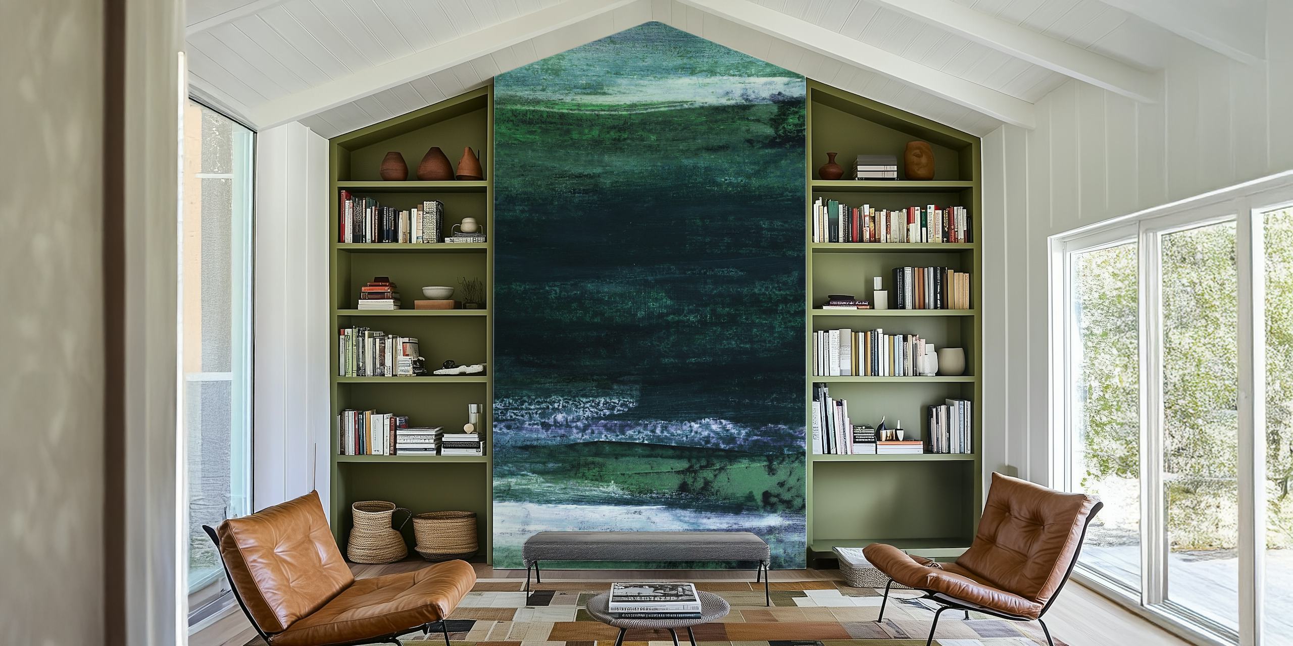 Dark green and black abstract textured wallpaper