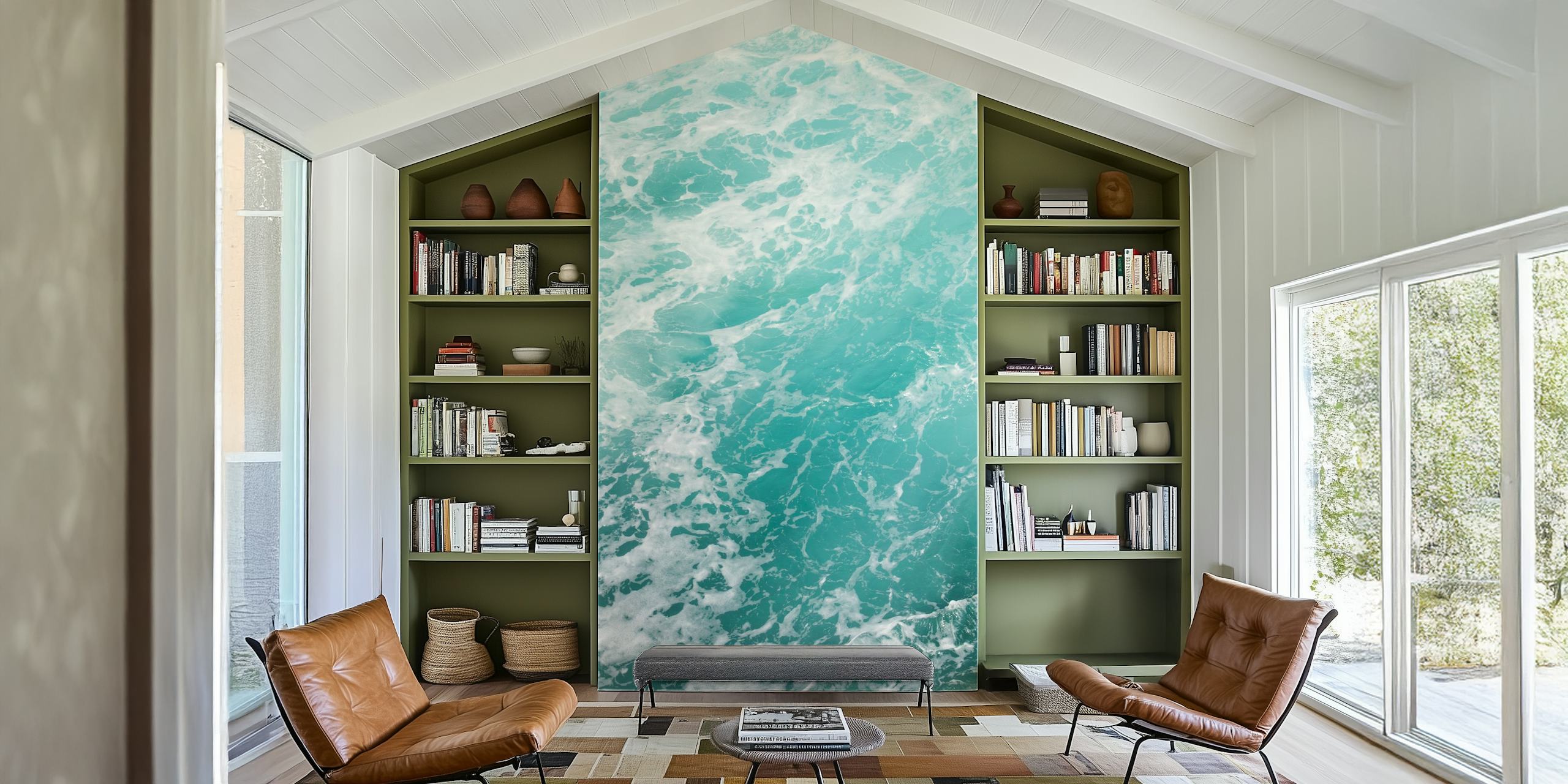 Aqua ocean wave pattern, shades of blue and white, abstract wallpaper