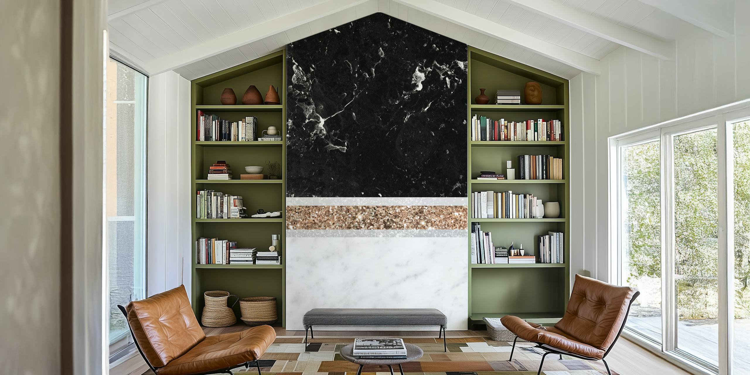 Black and white marble wallpaper with gold accents