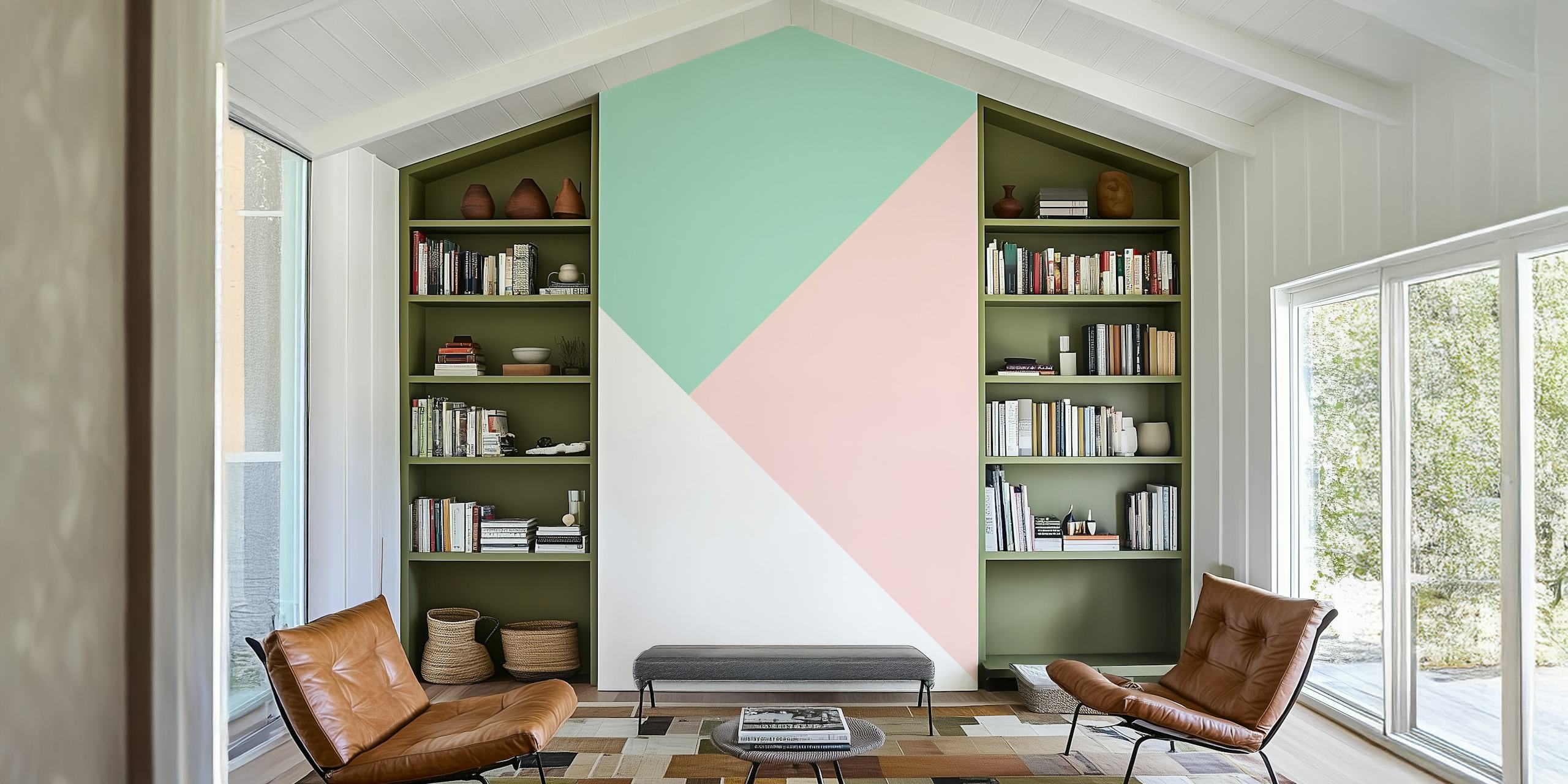 Blush Mint White Geometric Wall Mural