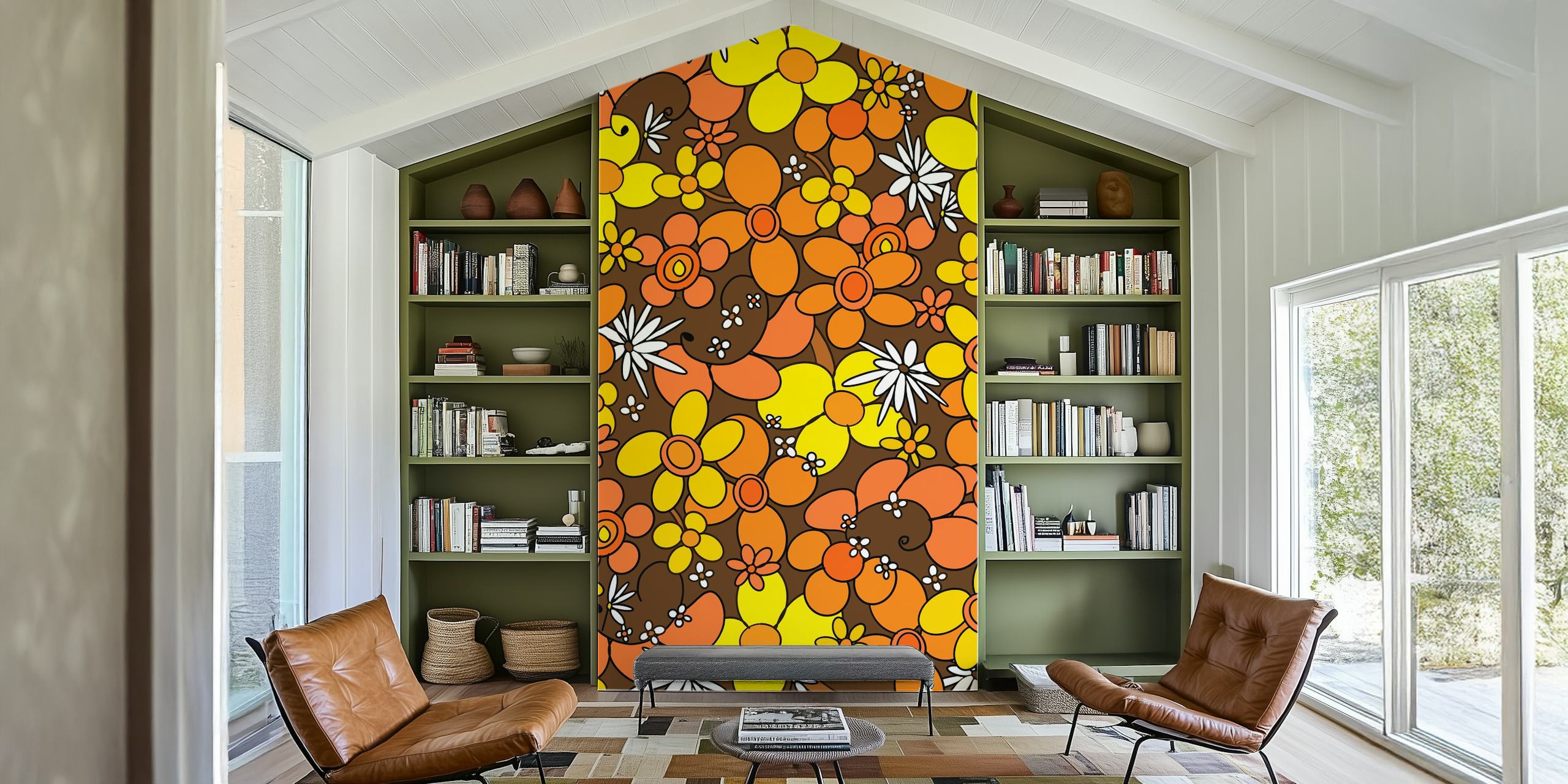 Retro flower wallpaper design in a room