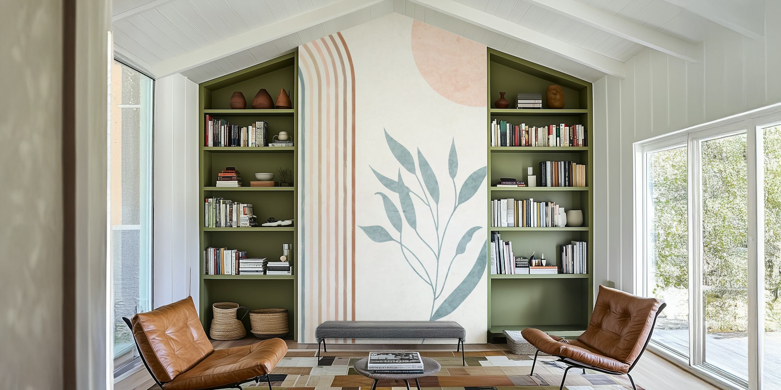 Papel pintado Boho Abstract Blue en una habitación