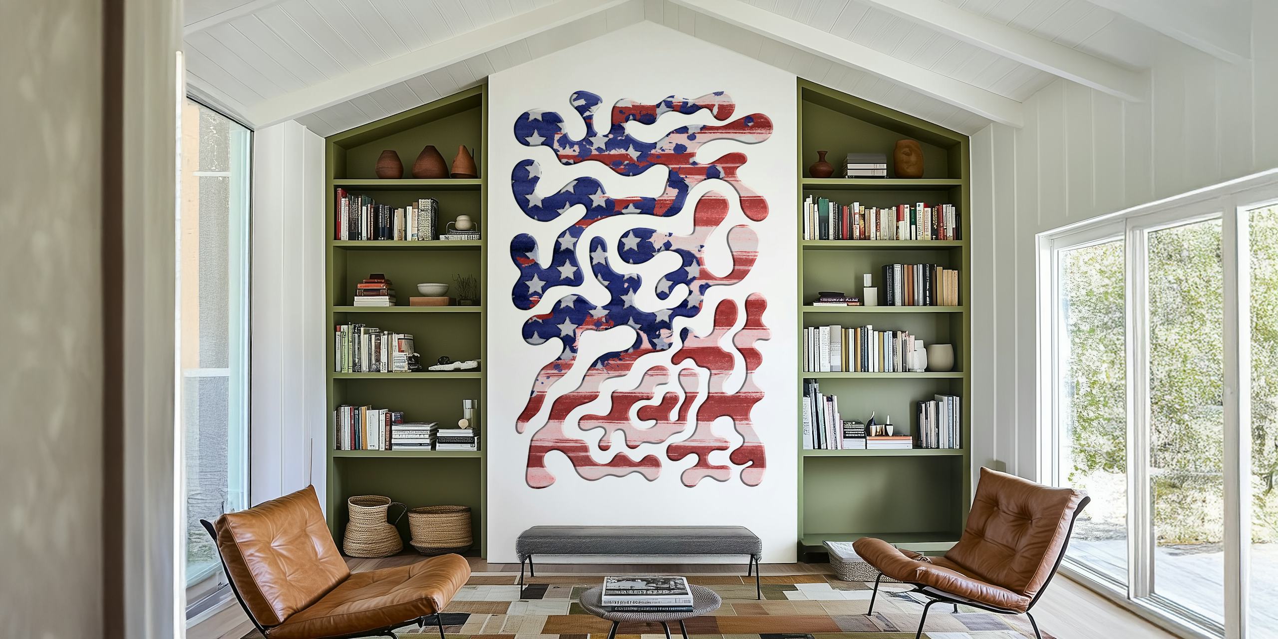 papier peint camouflage abstrait en rouge blanc et bleu