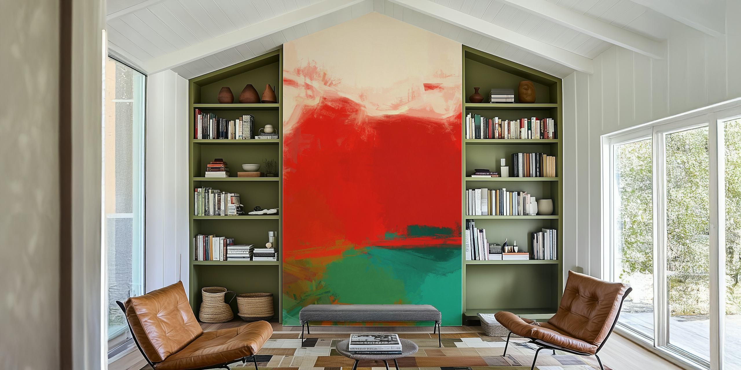 Abstract red and teal brushstroke wallpaper