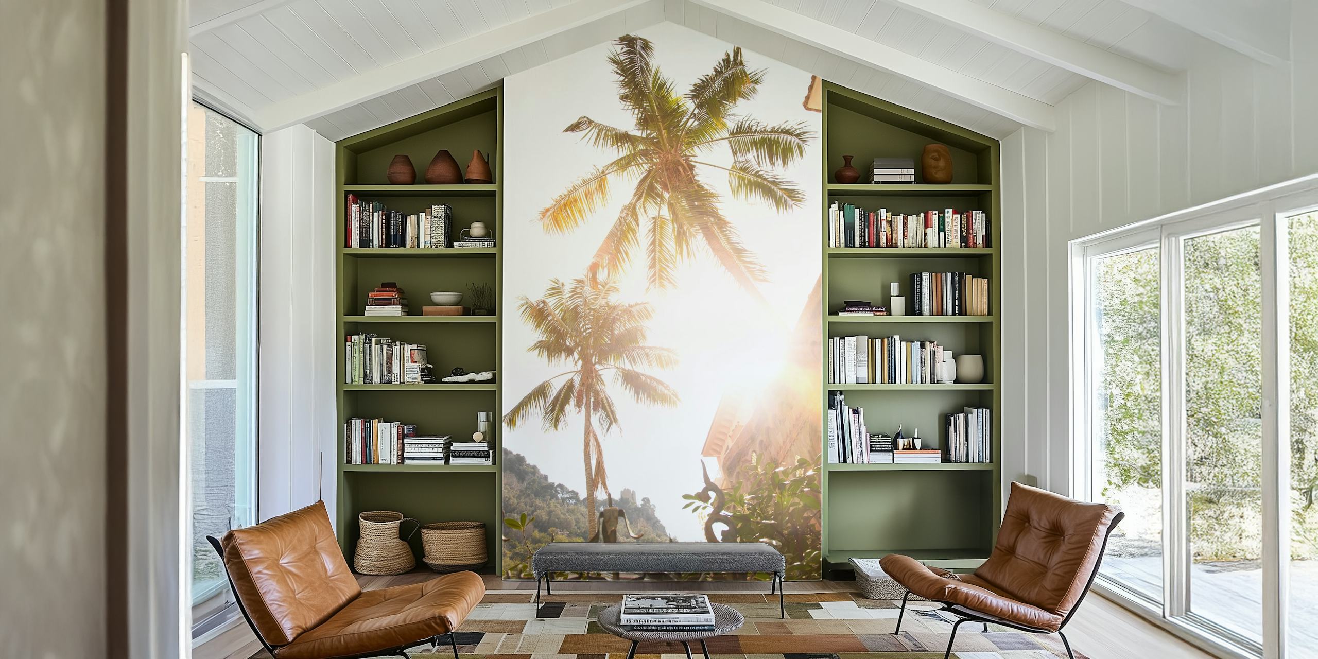 Amalfi Palm Dream muurschildering met zonsopgang en palmbomen