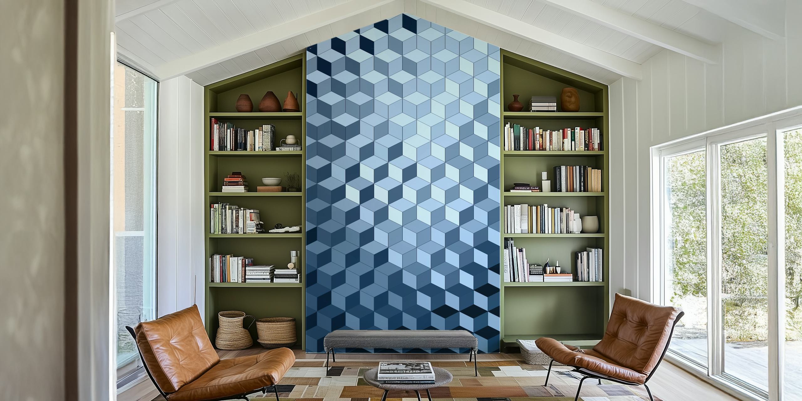 Geometric pattern in various shades of blue wallpaper