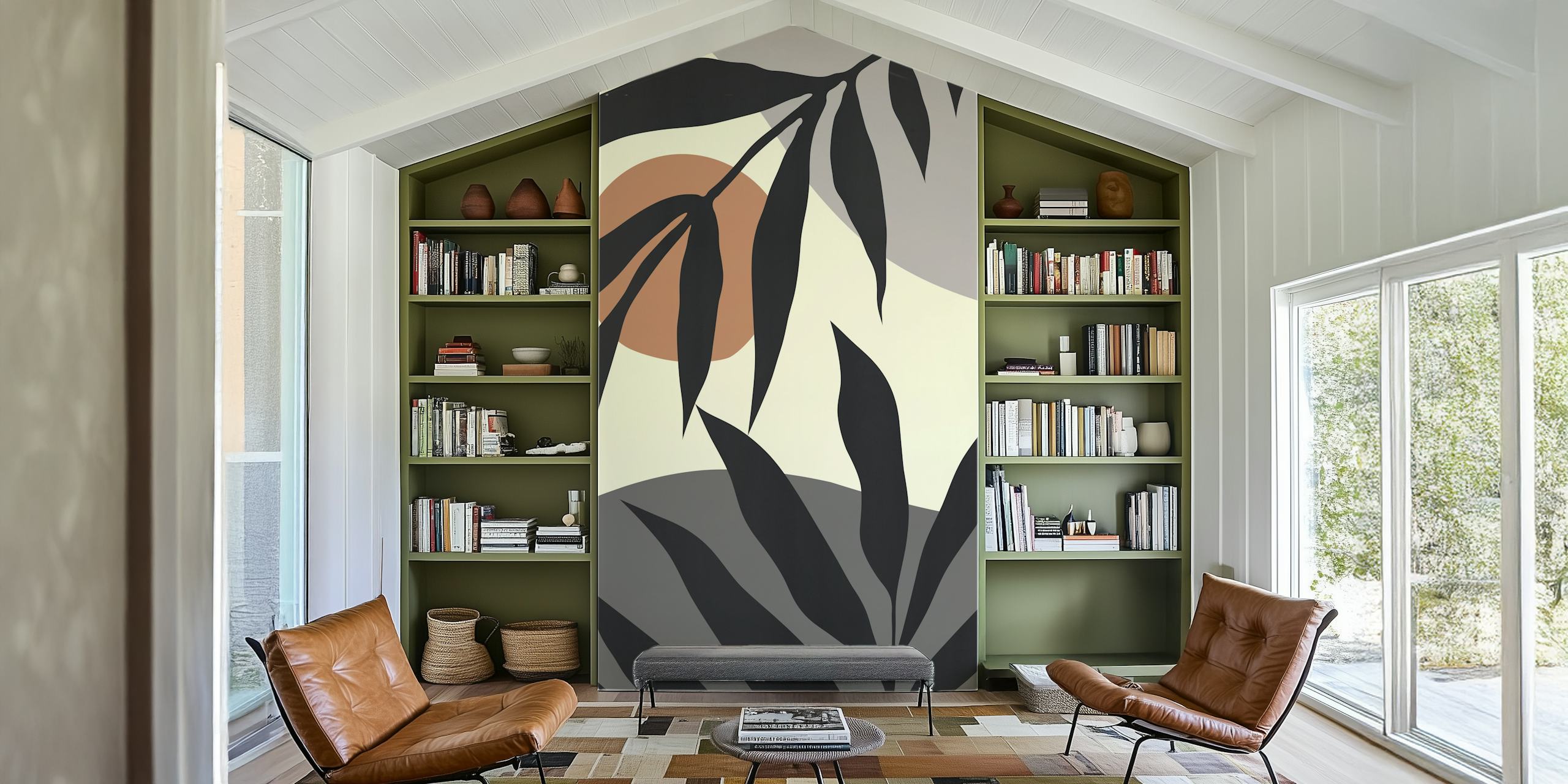 Abstract botanical wall mural Organic Nature 25 with earthy tones and modern design