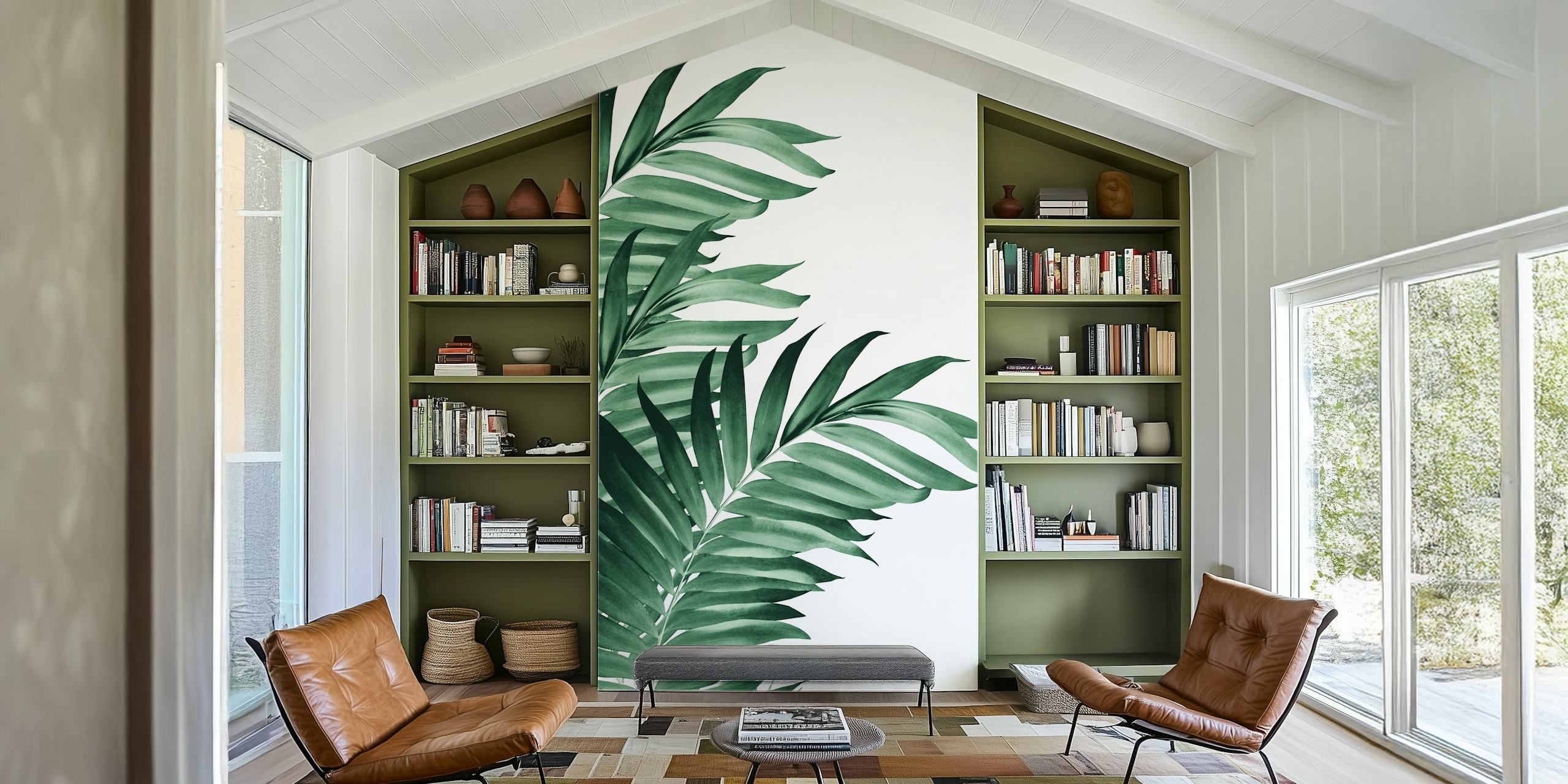 Feuilles de palmier tropicales vertes sur fond blanc wallpaper