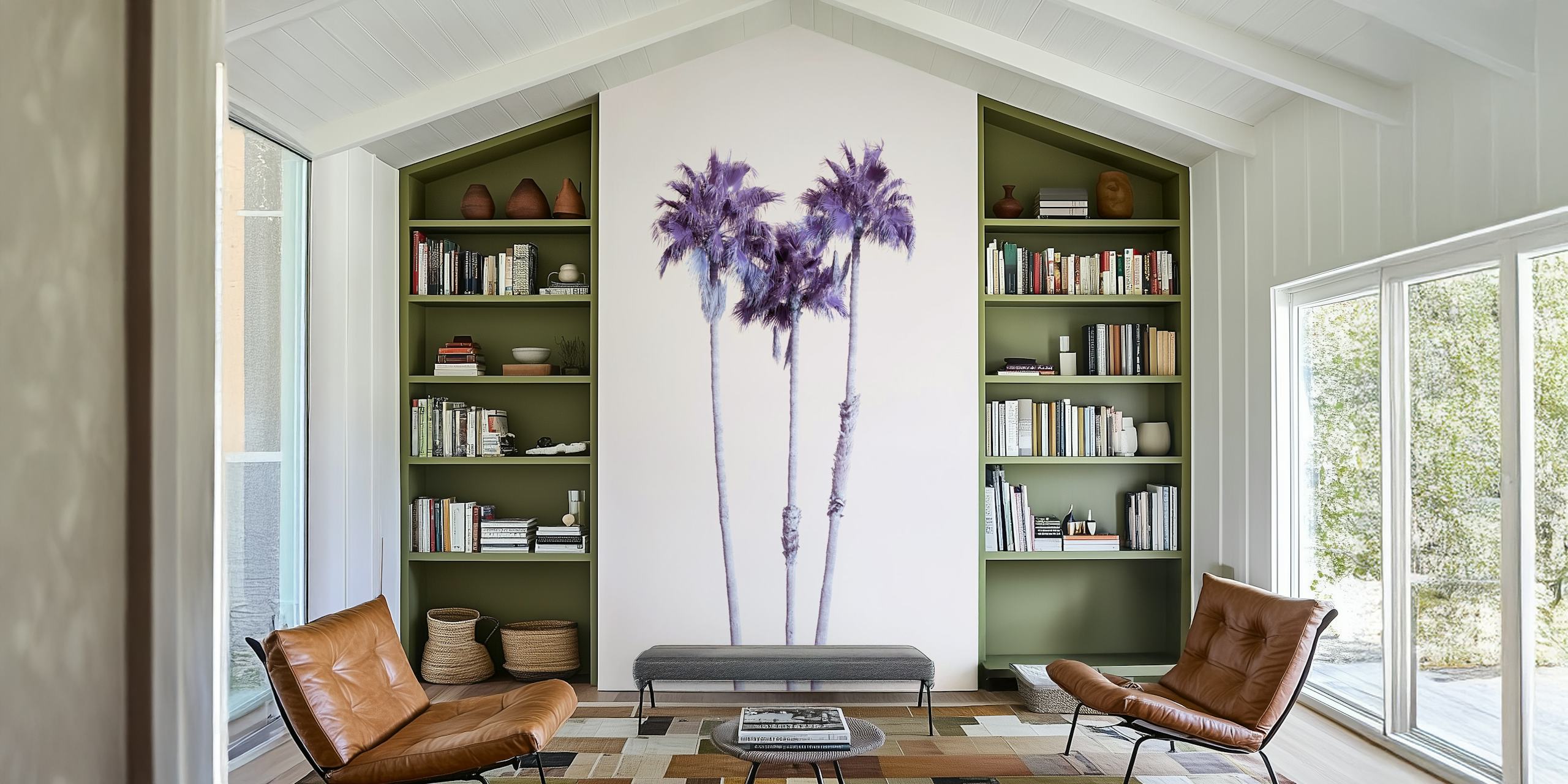 Soothing palm trees wall mural with a minimalist backdrop
