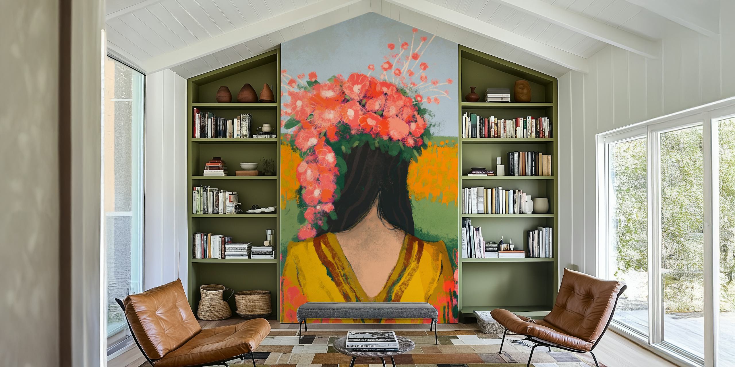 Floral wallpaper design in a room