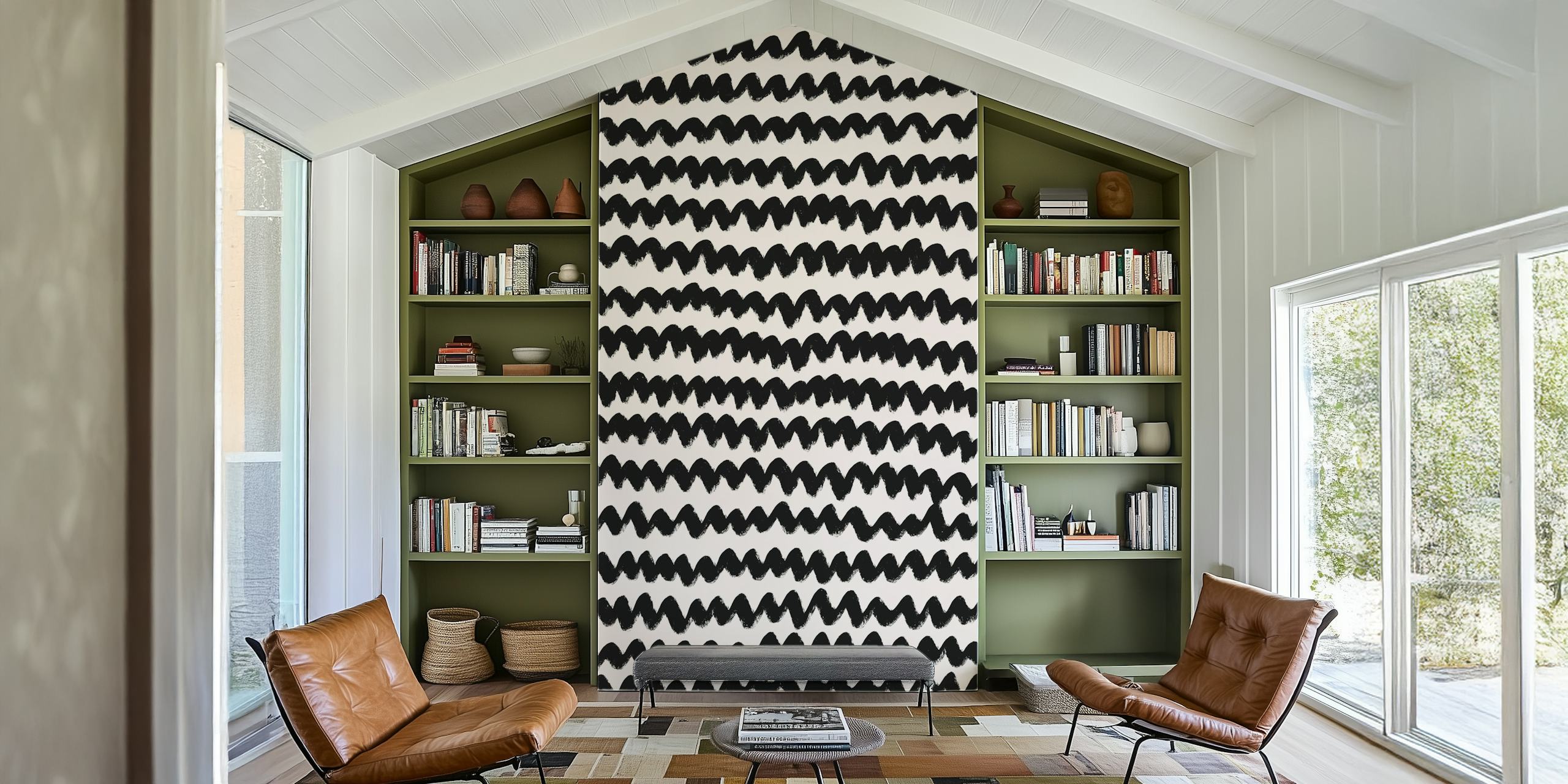 Black zigzag pattern on white background wallpaper