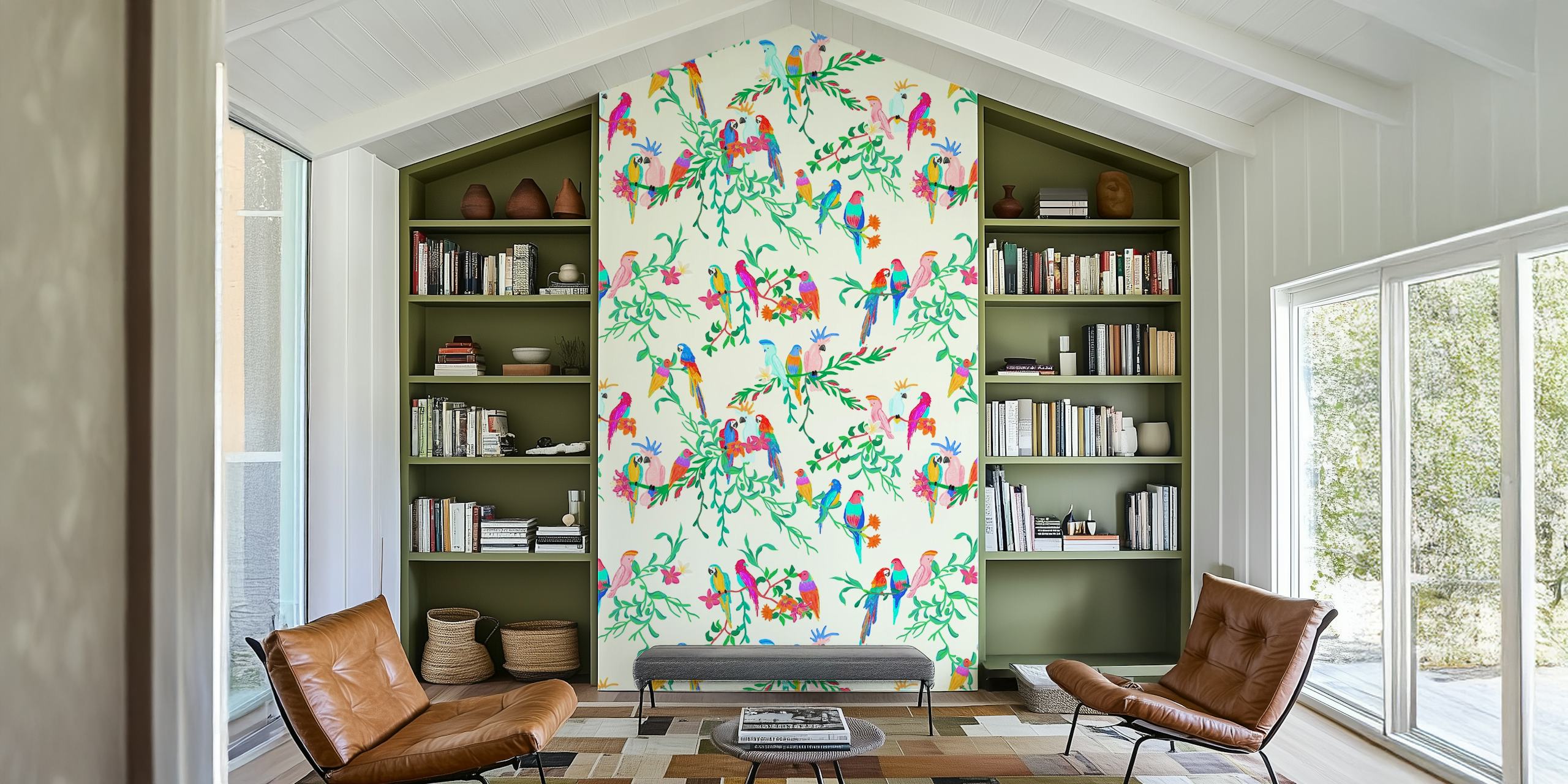 Tropical Birds in Jungle tapet i et rum