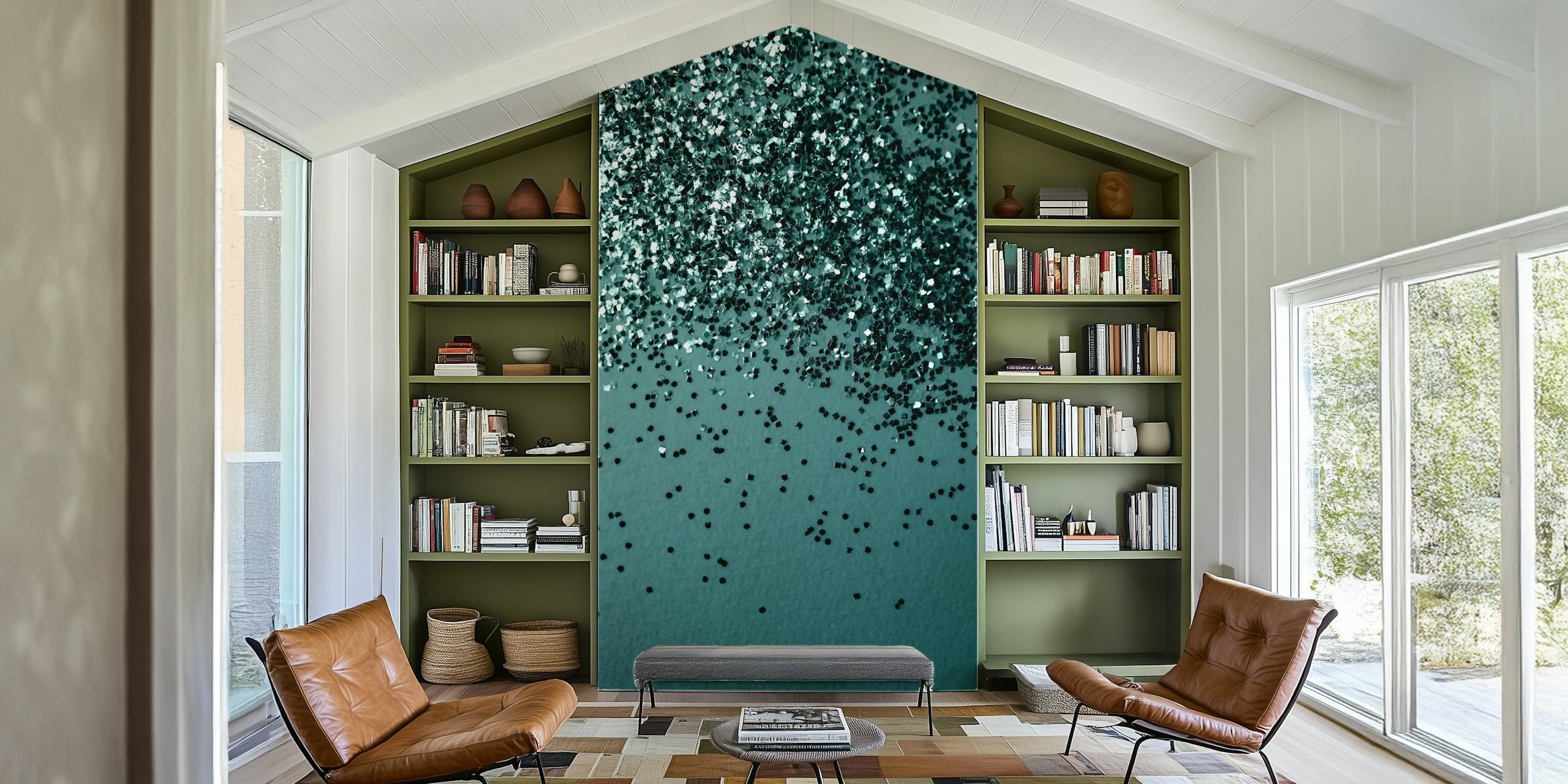 Teal and black glitter pattern wallpaper