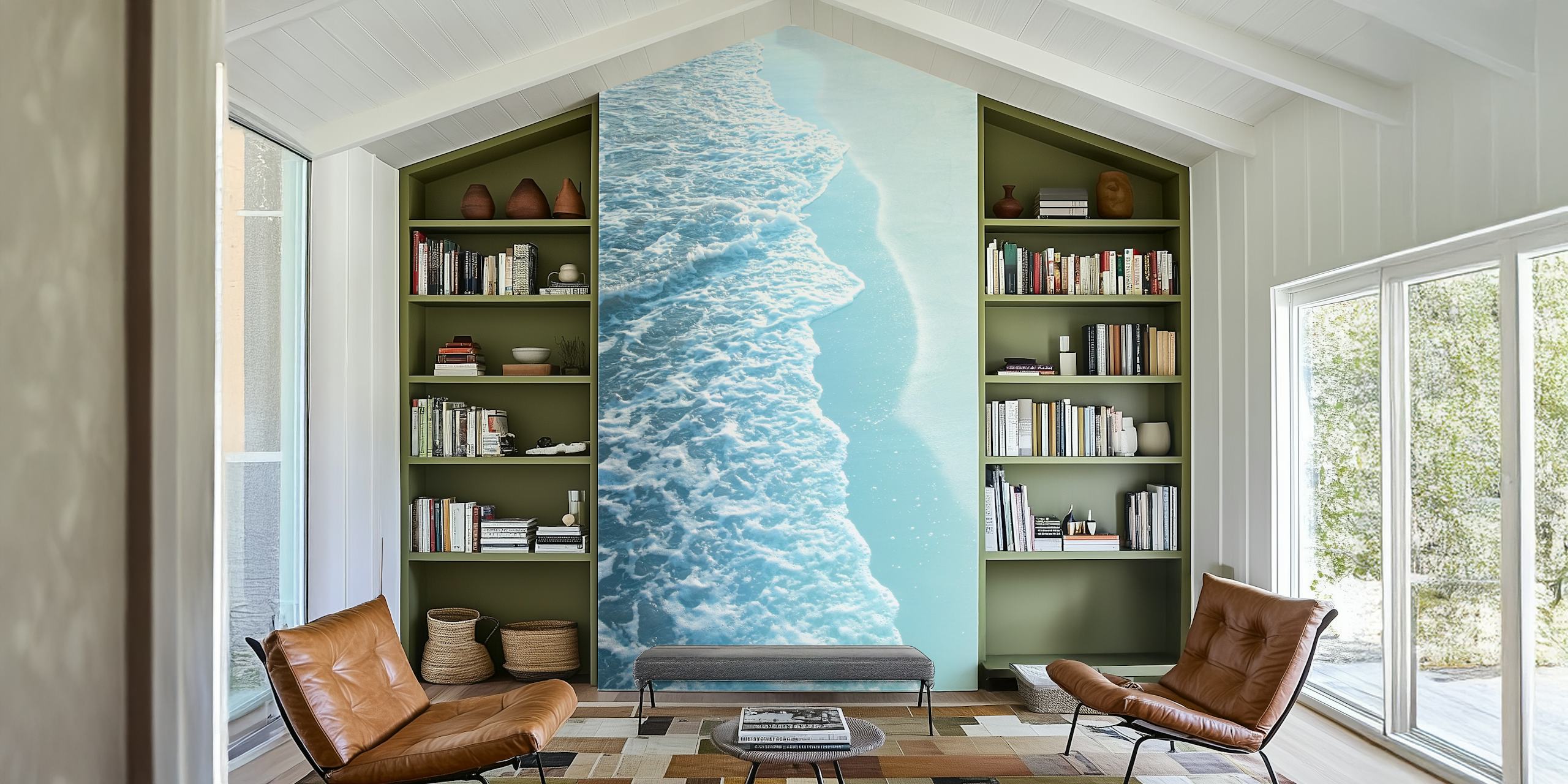 Zachte turquoise oceaan golfbehang in een kamer