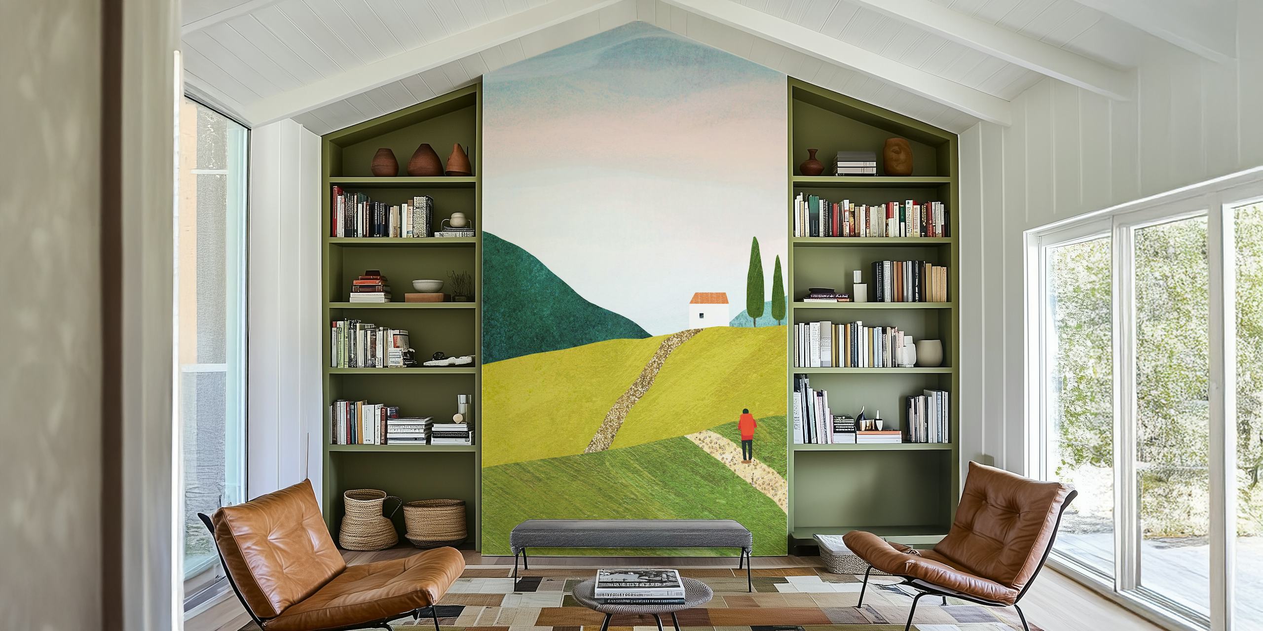 Walking home wallpaper in a room