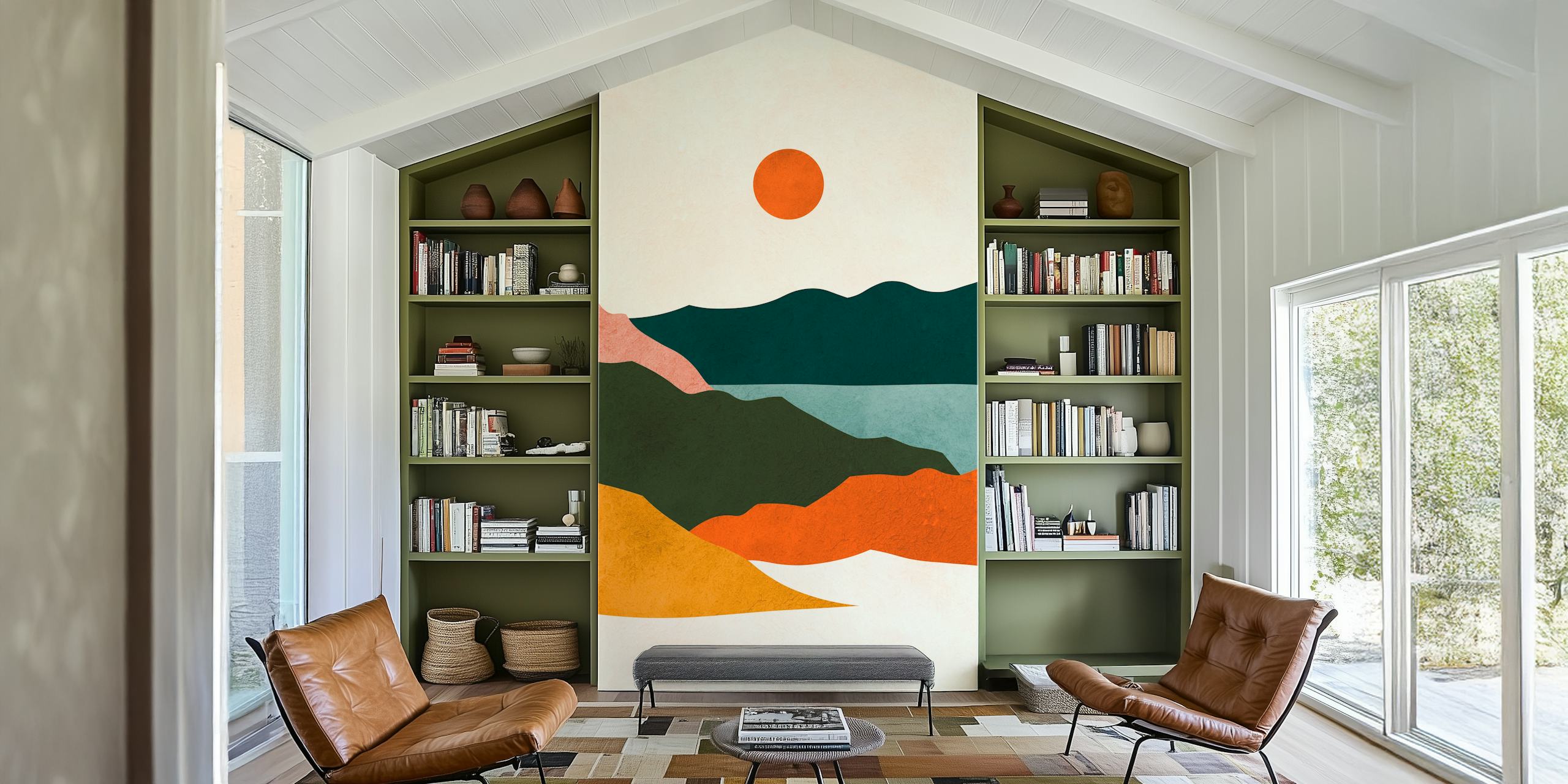 Watercolor nature wallpaper displayed in a room