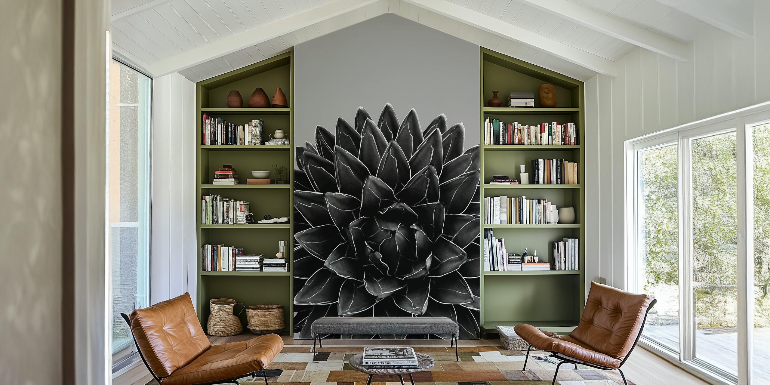 Carta da parati Gray Black Agave Chic in una stanza