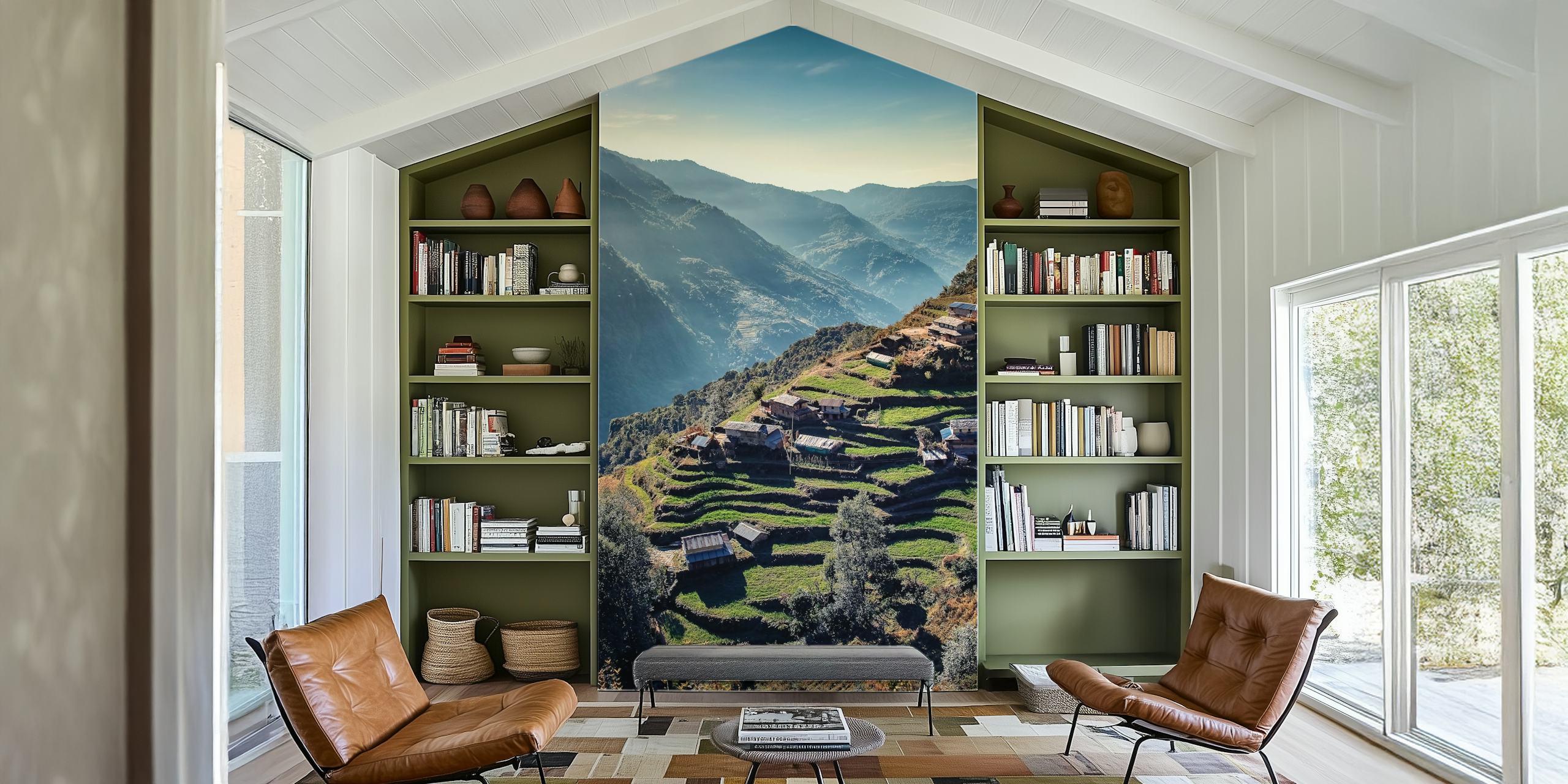 Nepalese landscape wallpaper in a room