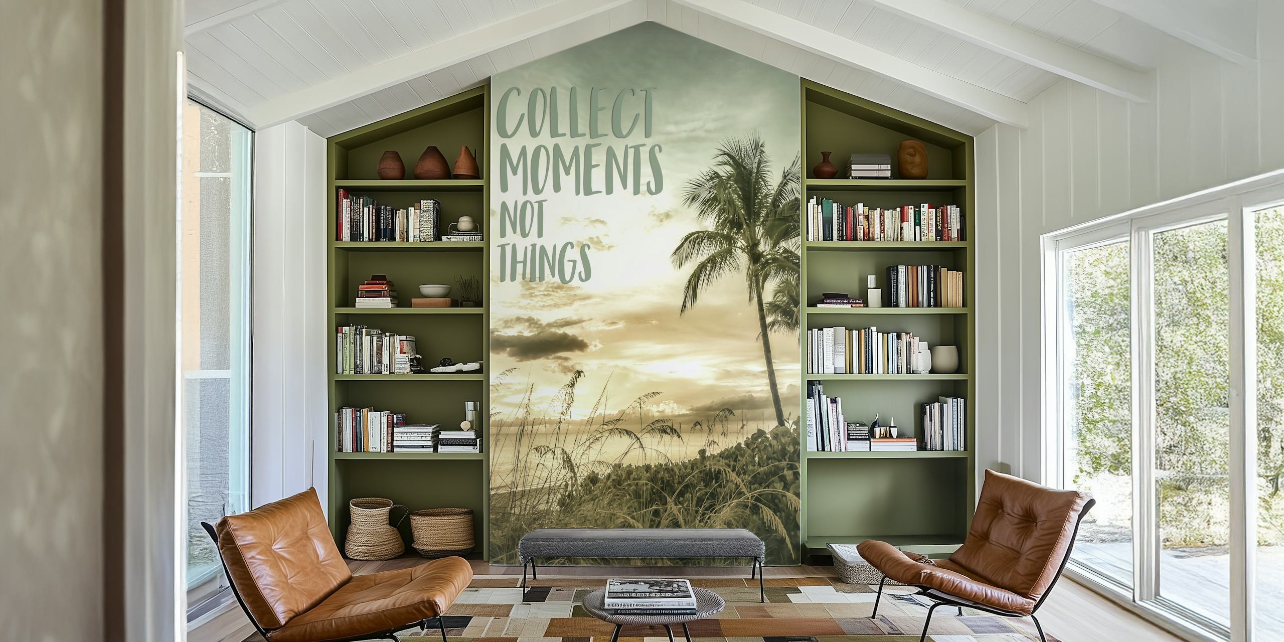 Tropical palm trees silhouette against a sunset background wallpaper