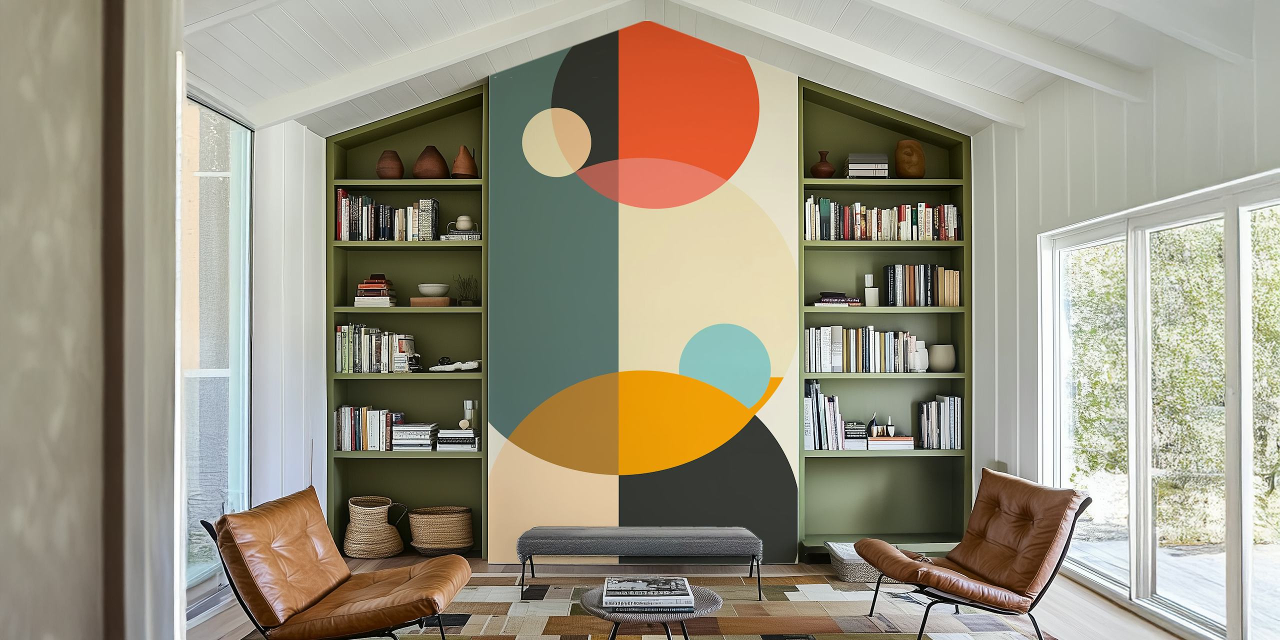 Minimalist geometric wallpaper in a room