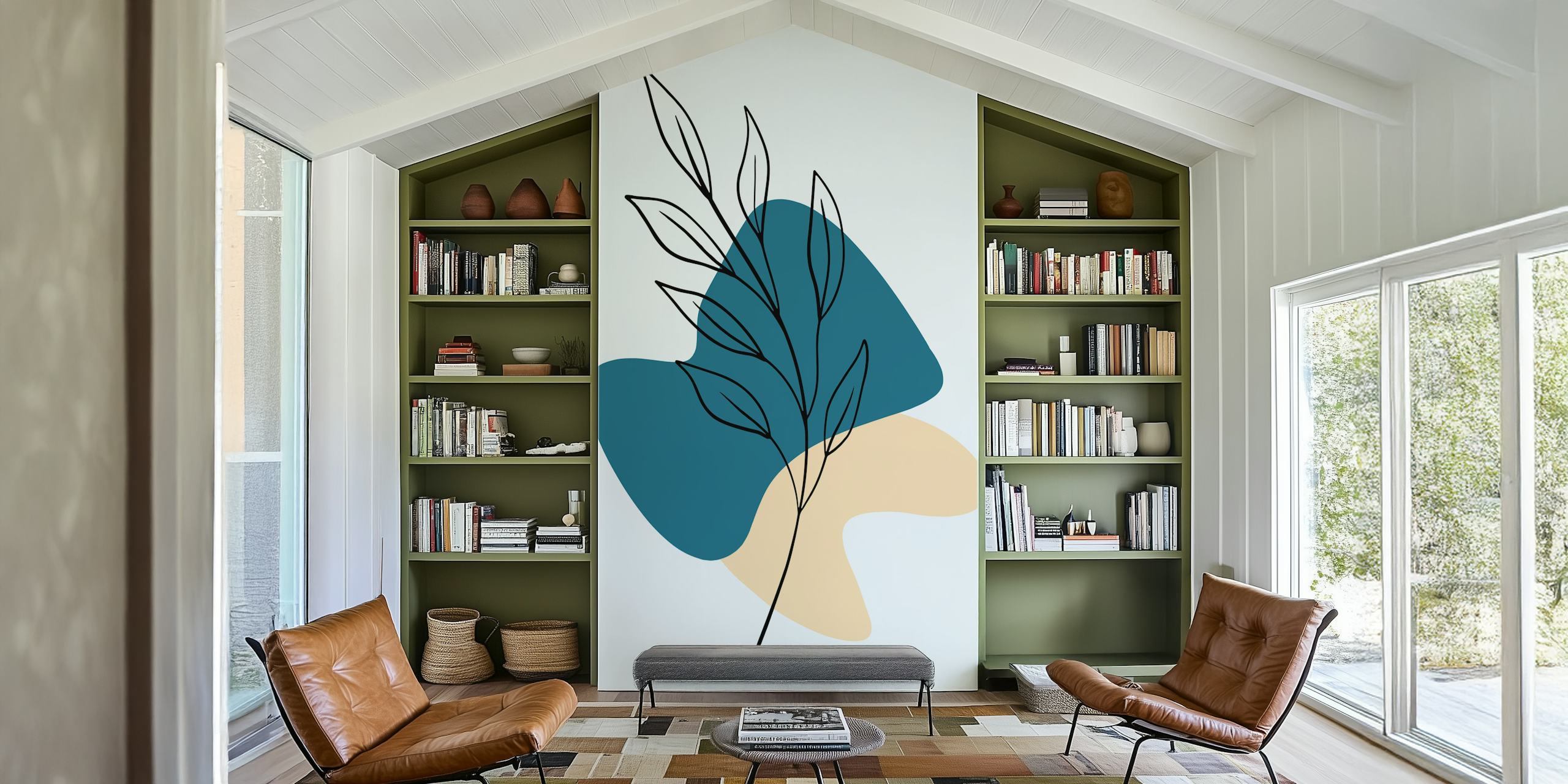 Papel de parede Minimal Leaf em um interior moderno