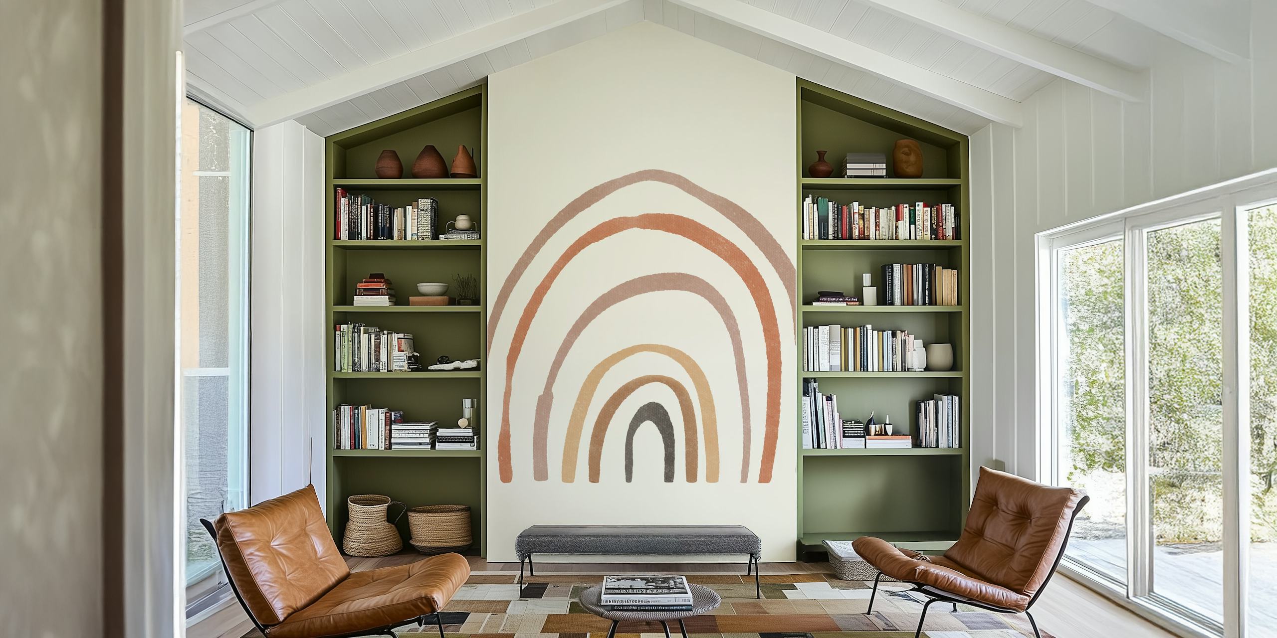 Beige striped rainbow wallpaper with earthy tones