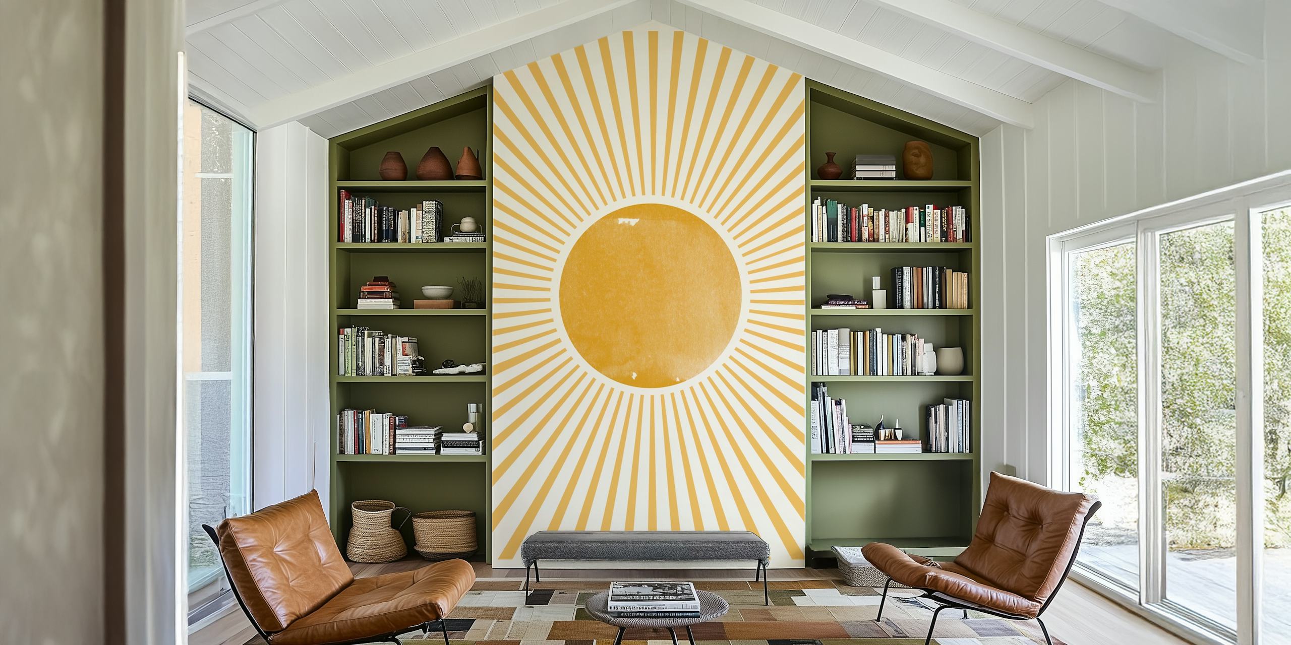 Yellow sunburst rays pattern wallpaper