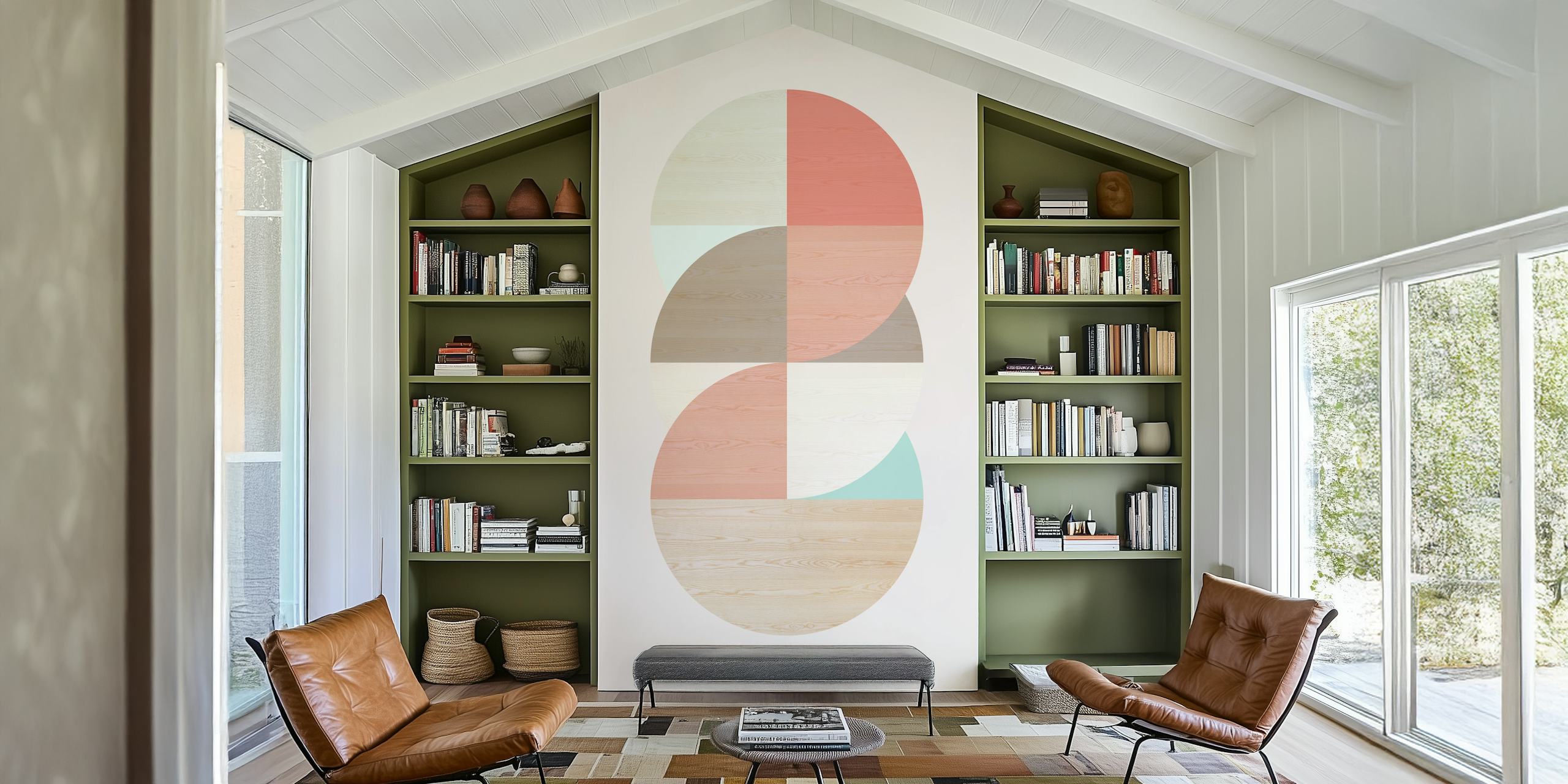 Geometric pastel colored wooden circles wallpaper