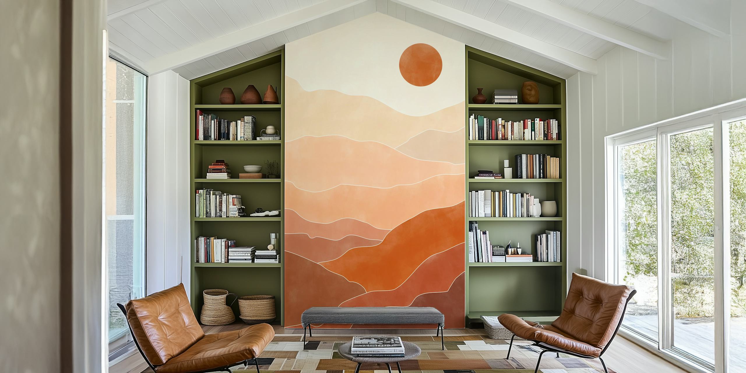 Abstract landscape with smooth terracotta and earthy colors wallpaper