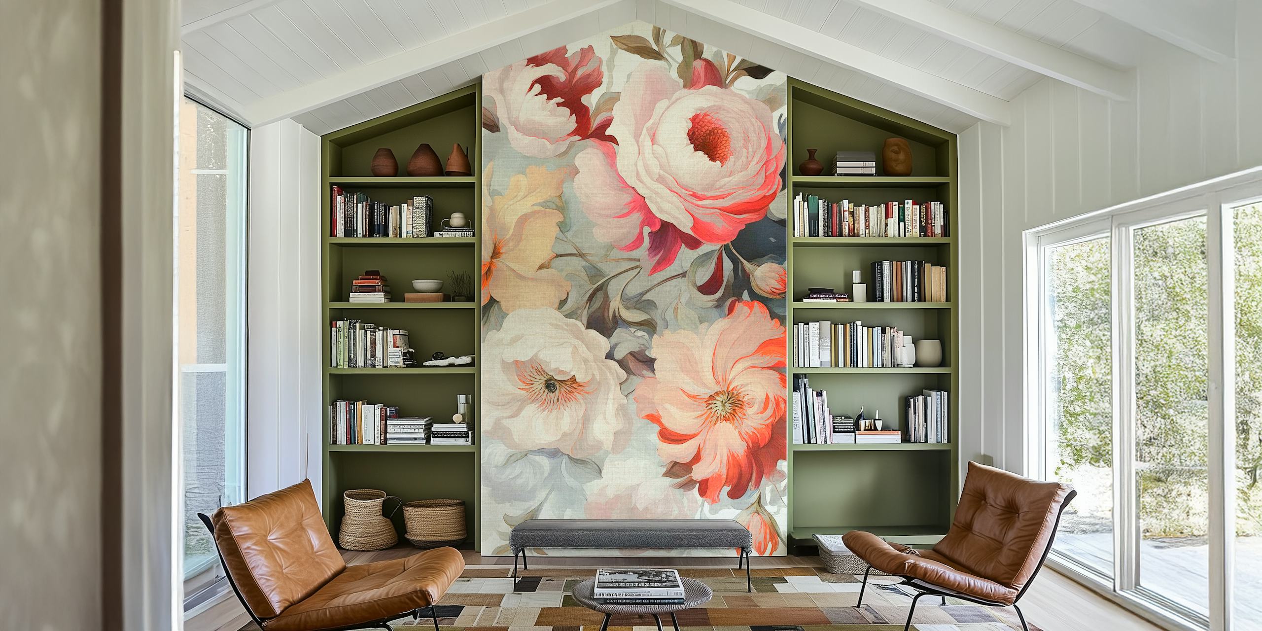 Tapeta Moody Baroque Flowers Pastel u sobi