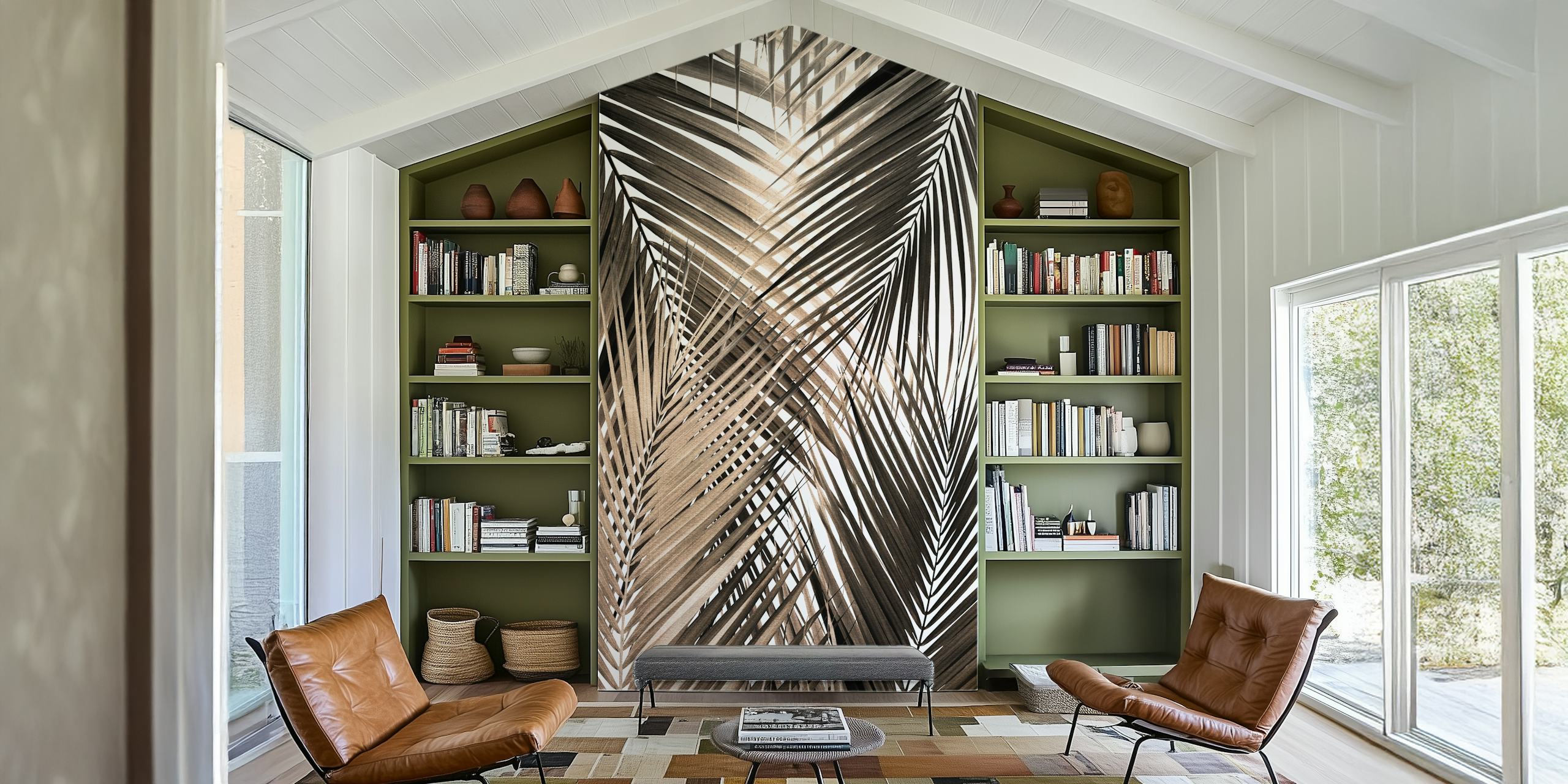 Tropical palm leaves in golden brown tones wallpaper