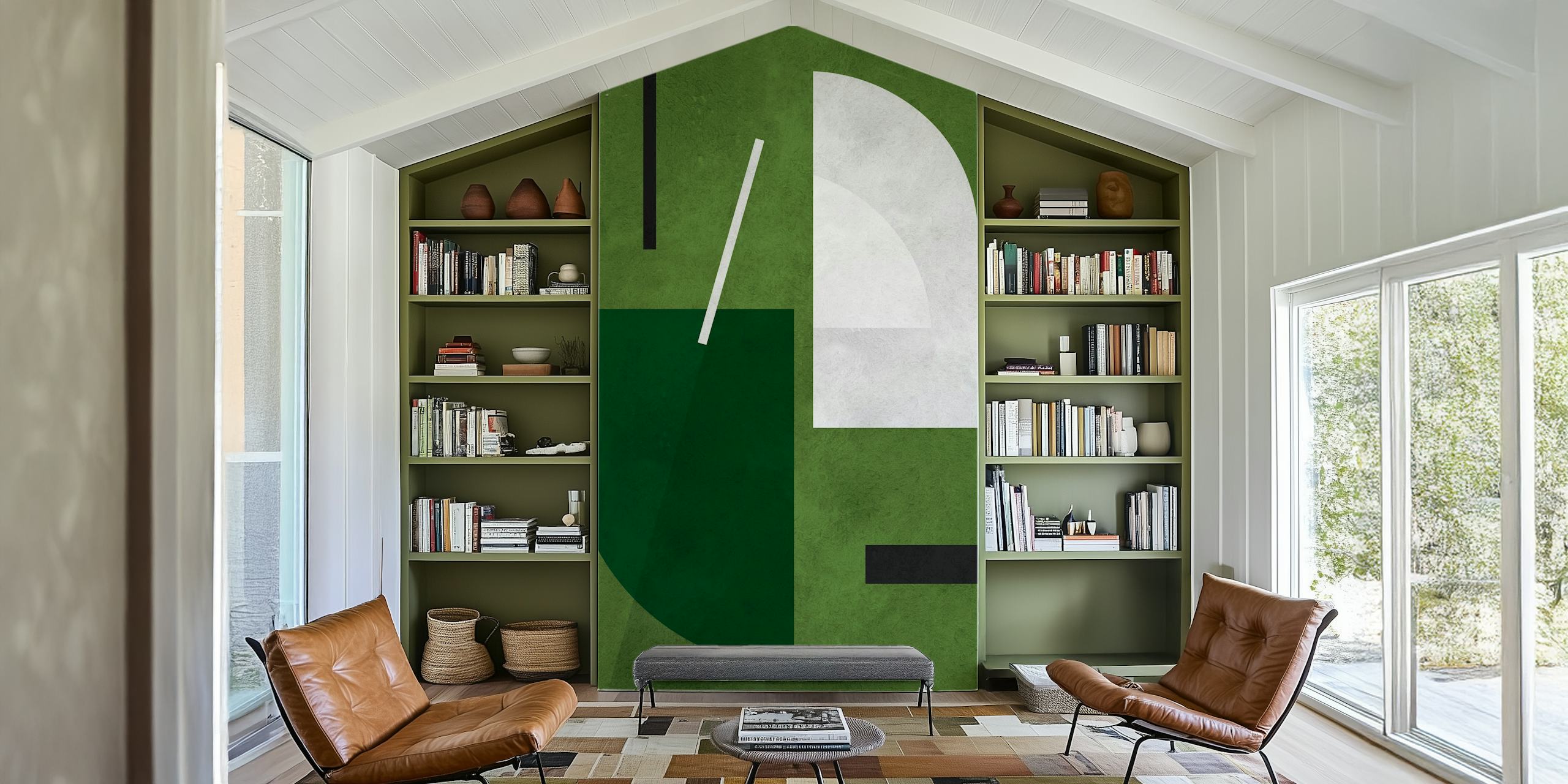 Green and white geometric shapes wallpaper