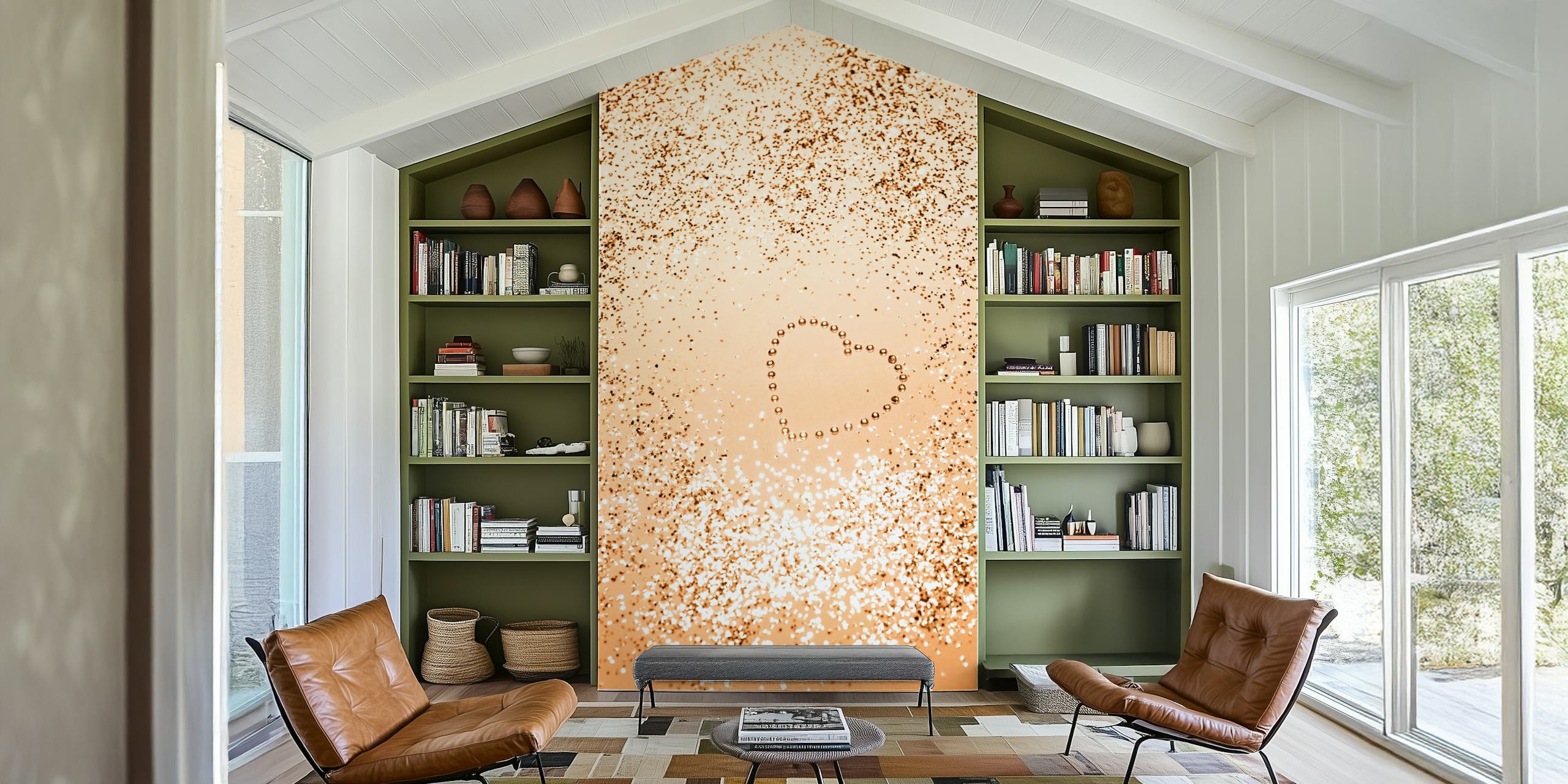 Orange glitter heart wallpaper in a room