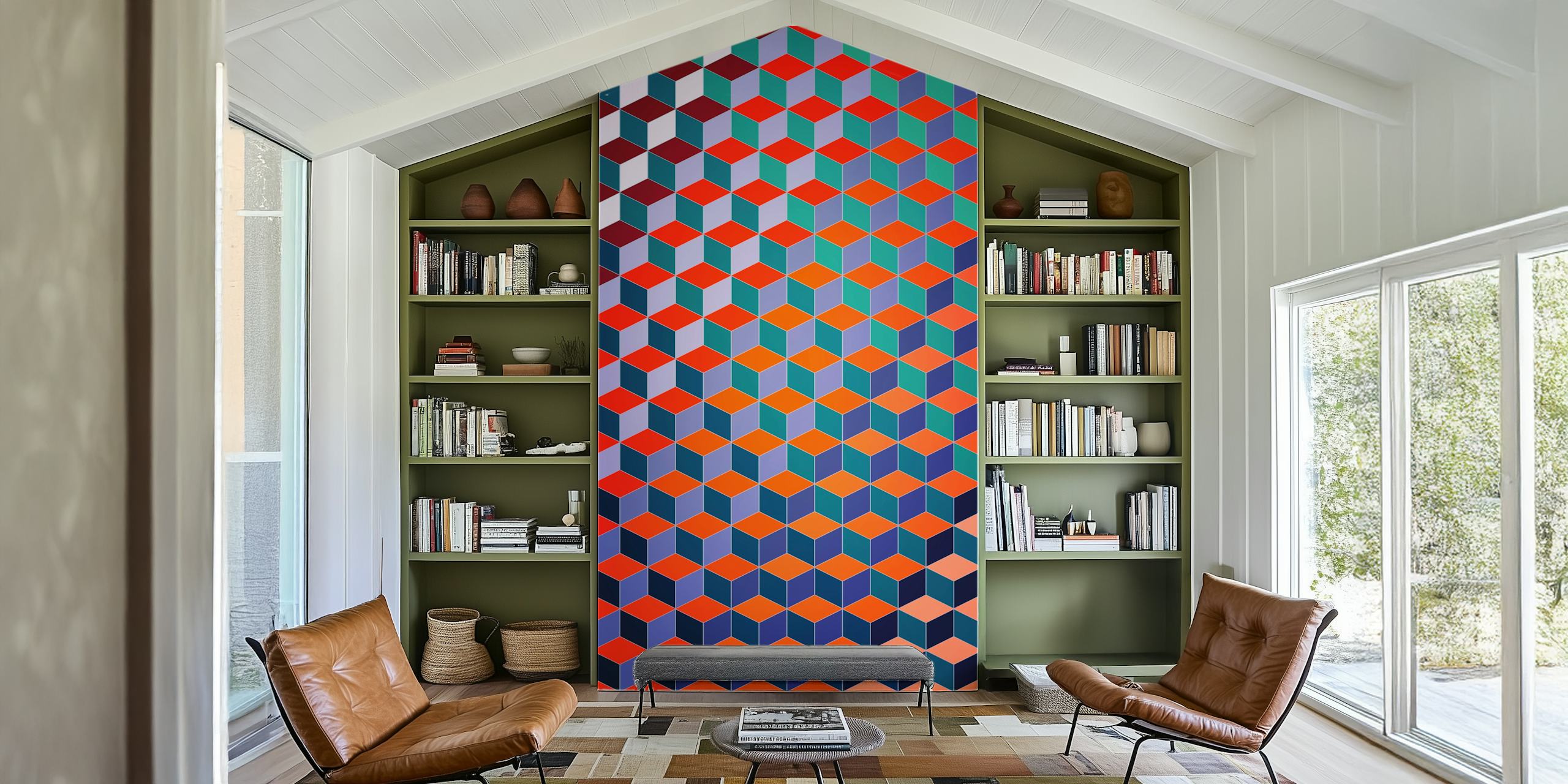 Papel de parede Cubic III apresentado em um quarto