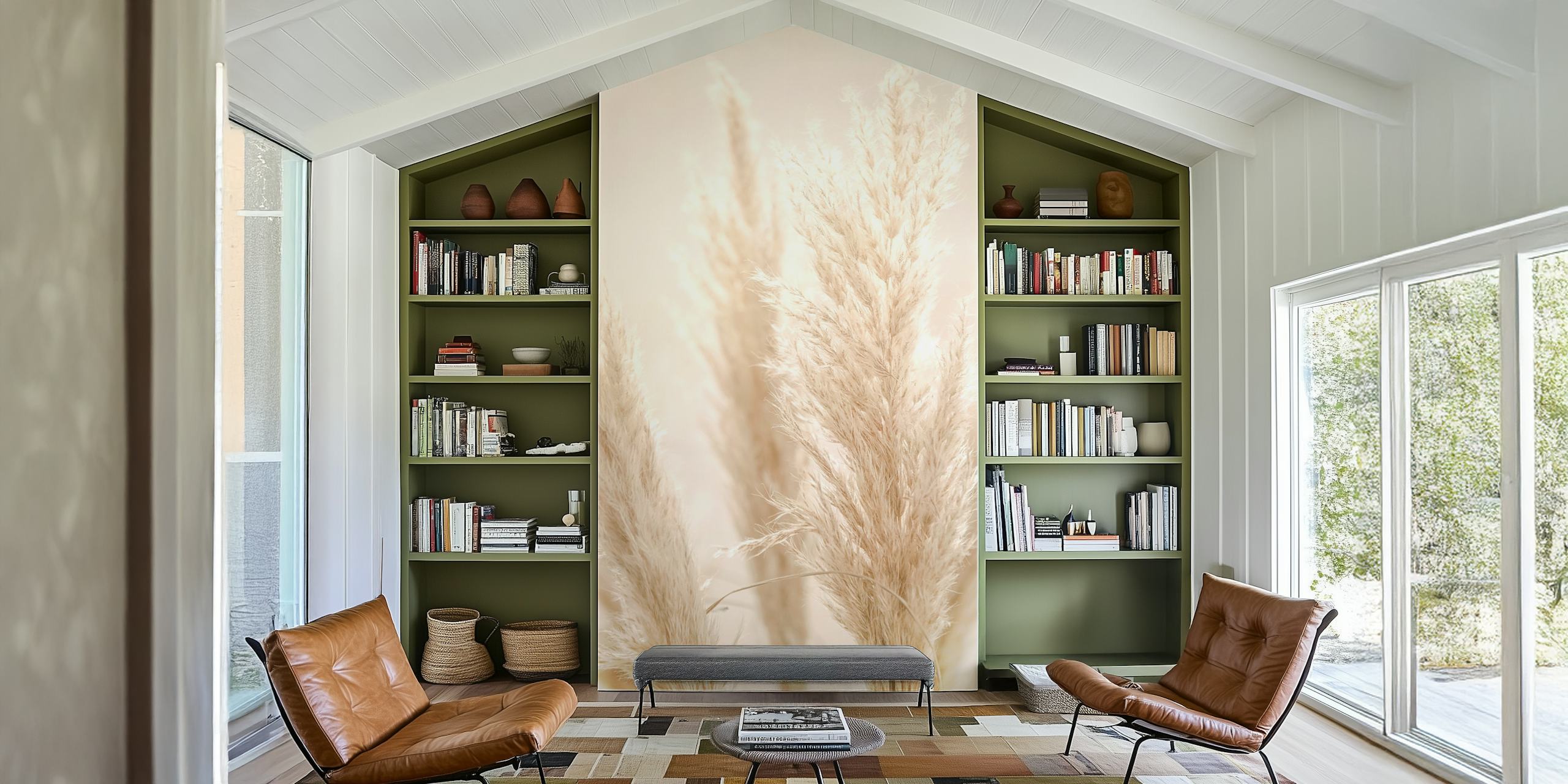 Pampas grass in soft beige tones wall mural