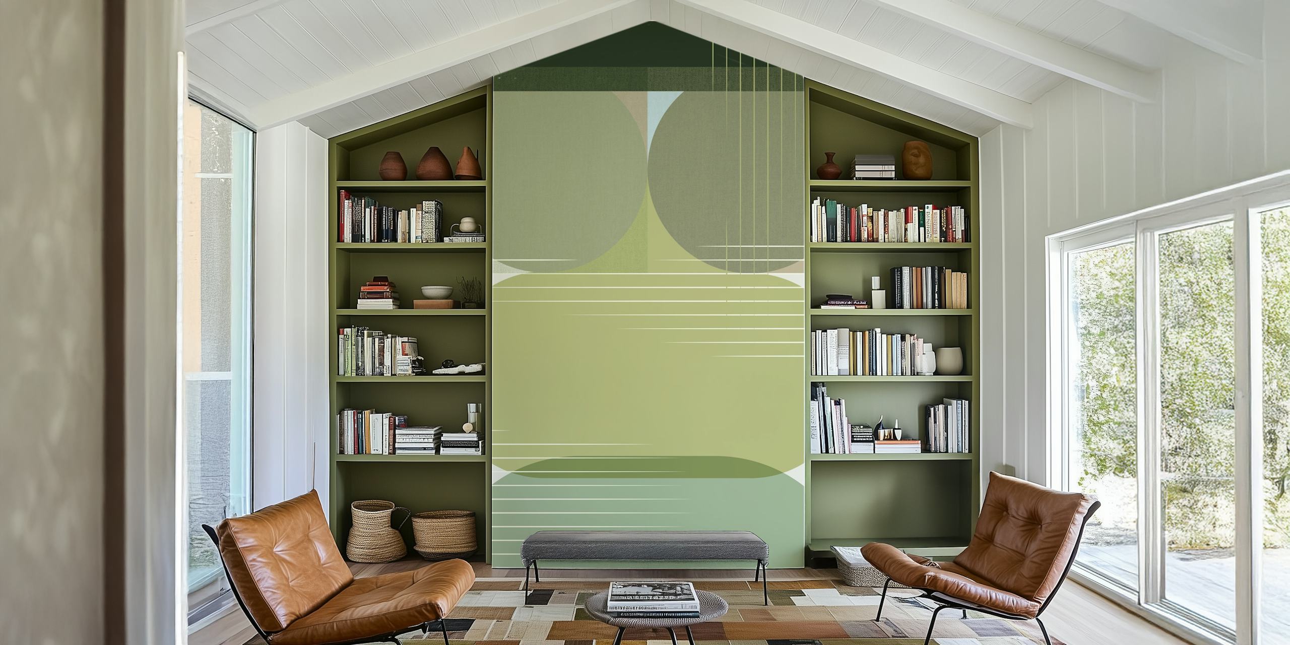 Sage Green Geometry wallpaper in a room
