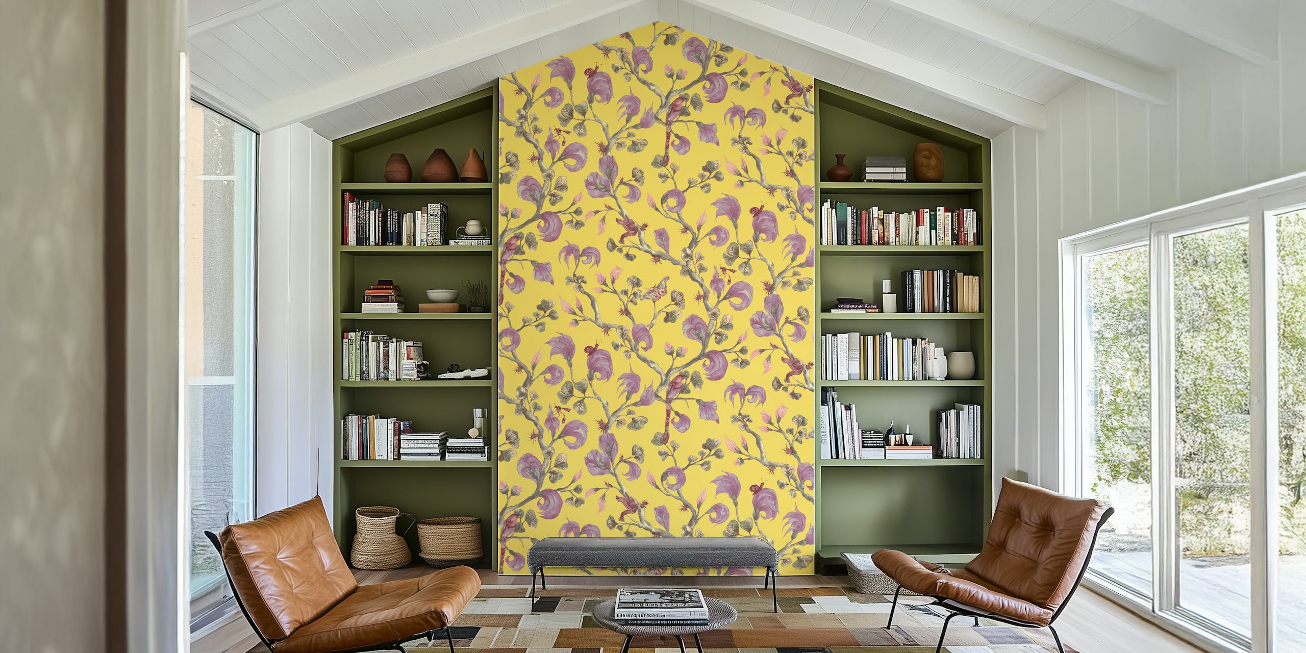 Floral pattern wallpaper in a room setting