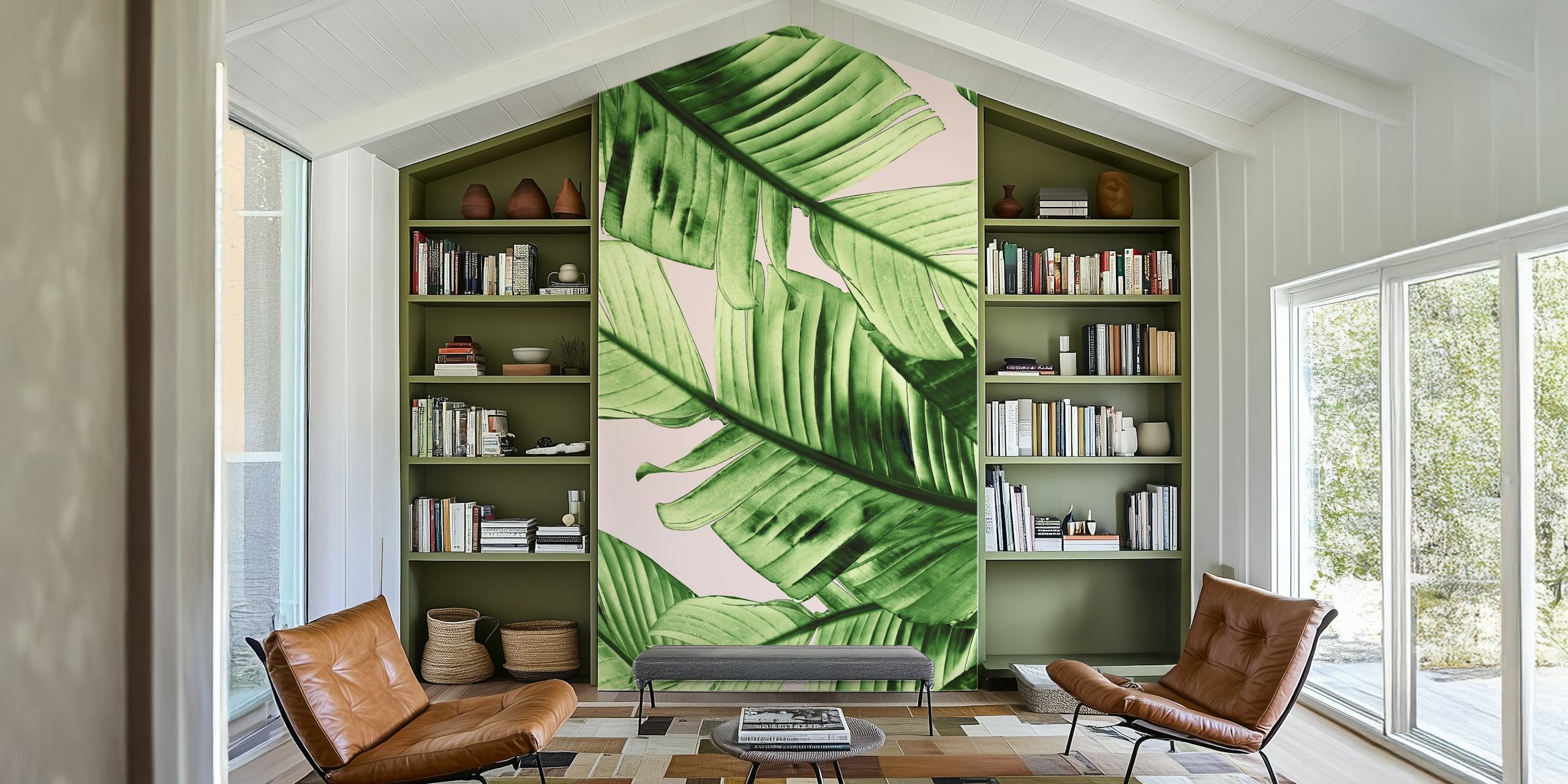 Ταπετσαρία Blush Banana Leaves σε ένα δωμάτιο