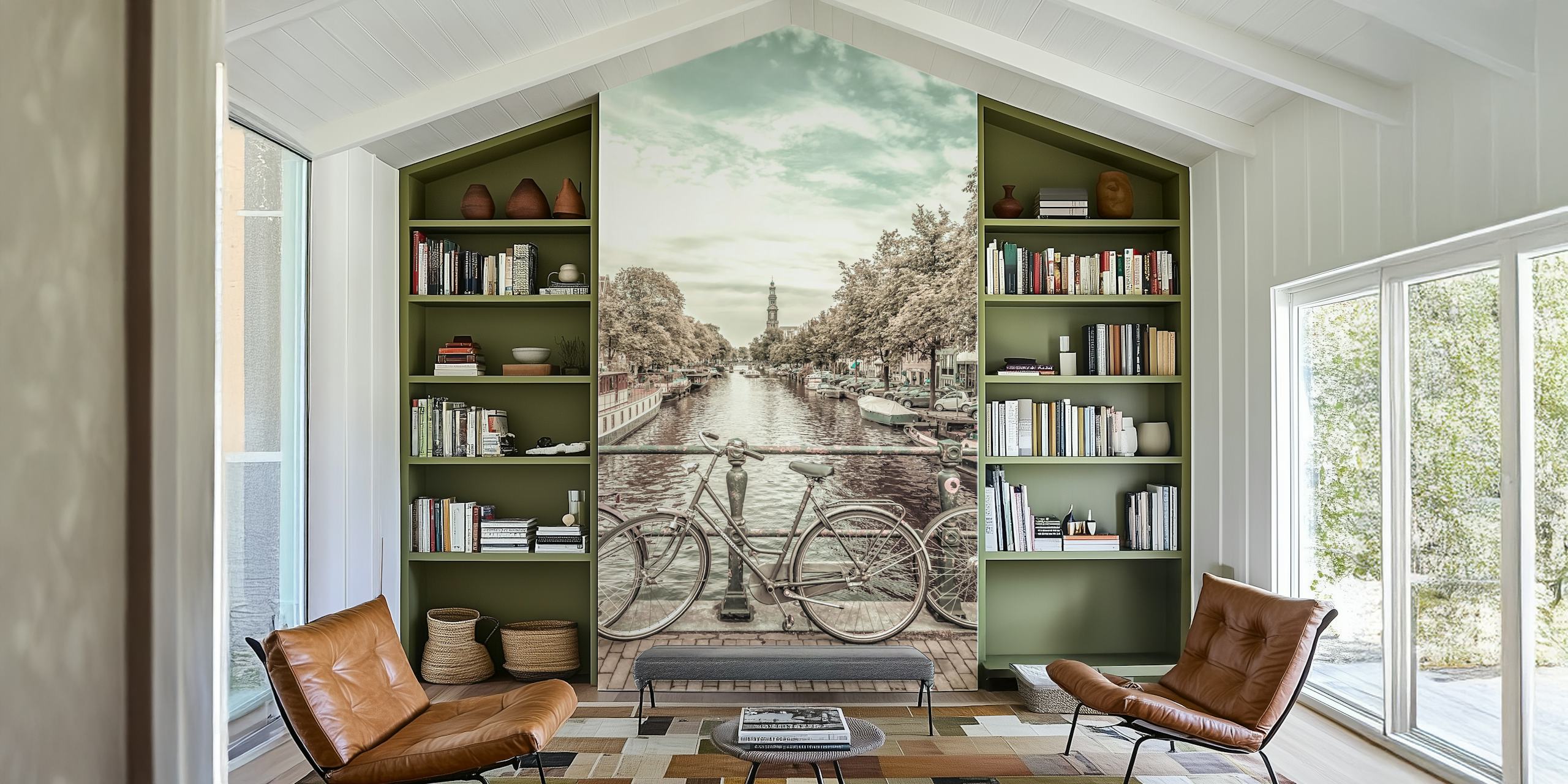 Vintage Amsterdam wallpaper design with bicycles