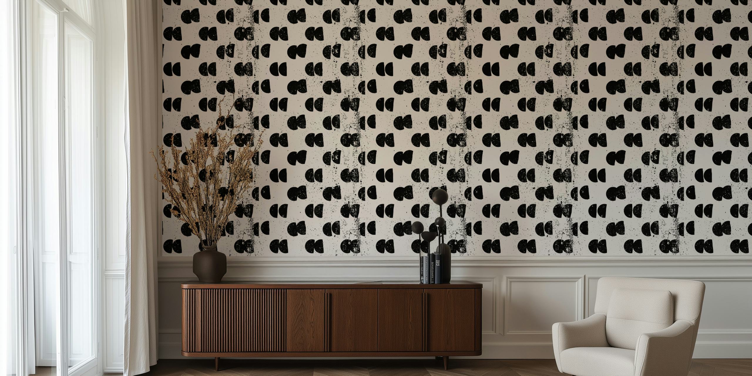 Papel pintado Black and white semi circles en una habitación