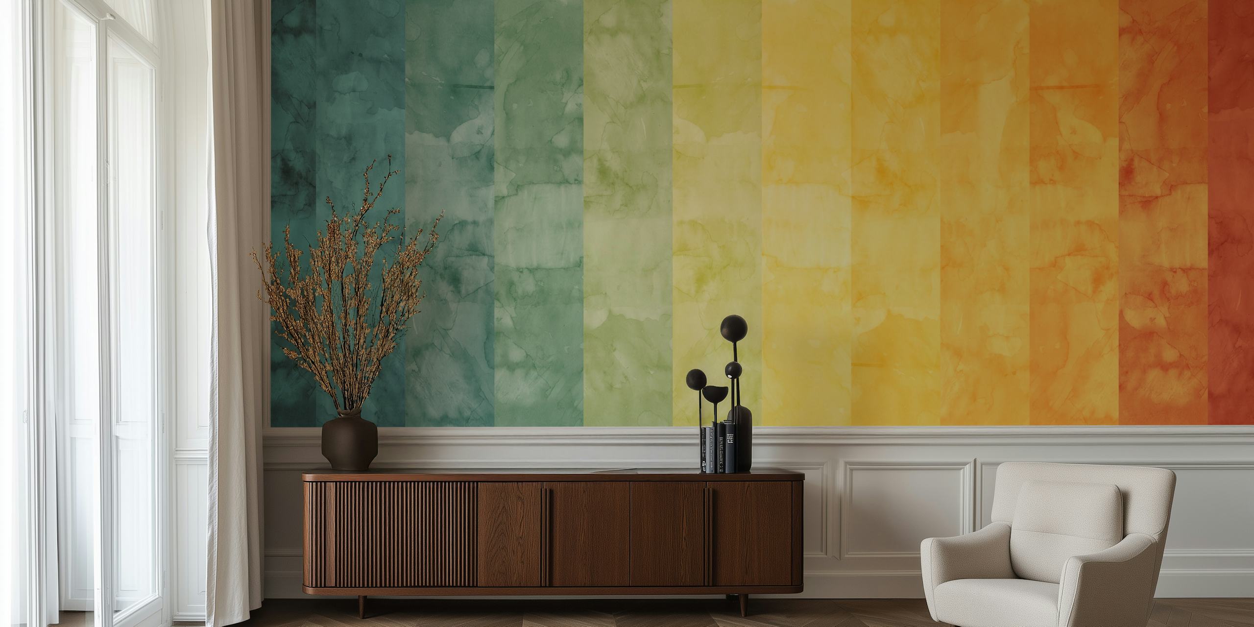 Rainbow striped watercolor pattern wallpaper in vibrant hues