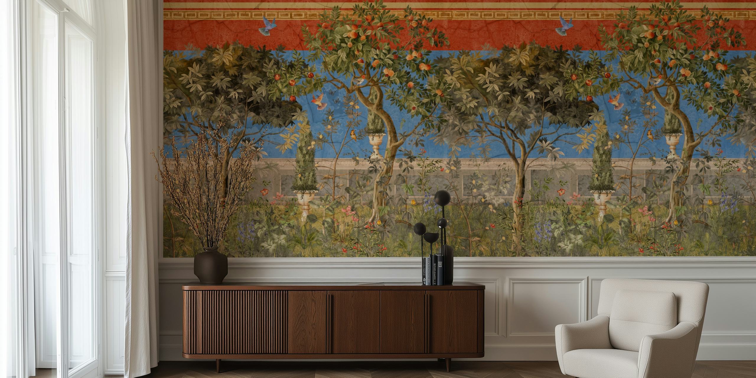 Roman fresco wallpaper in a stylish room