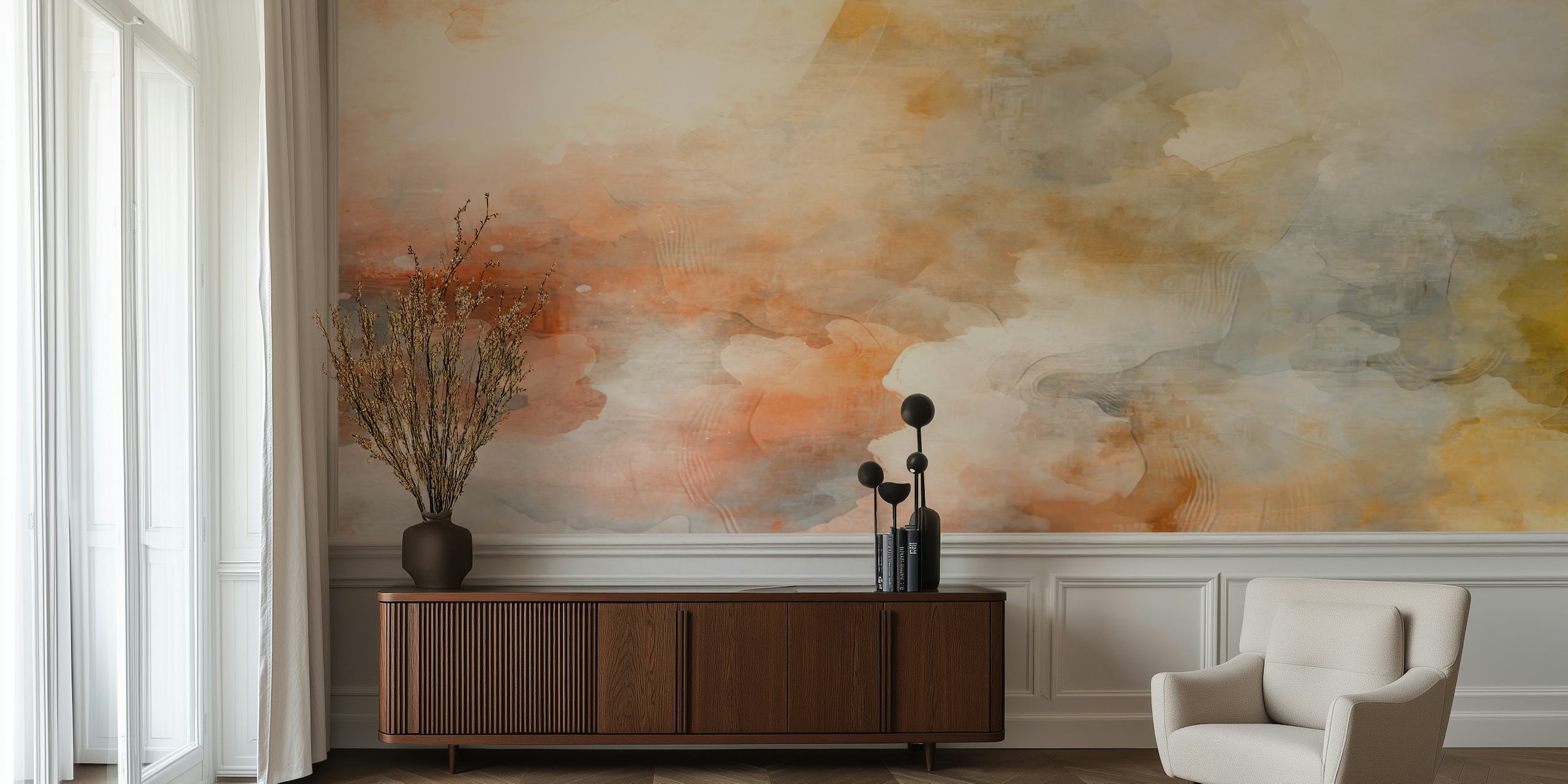 Soft orange and white abstract cloud wallpaper