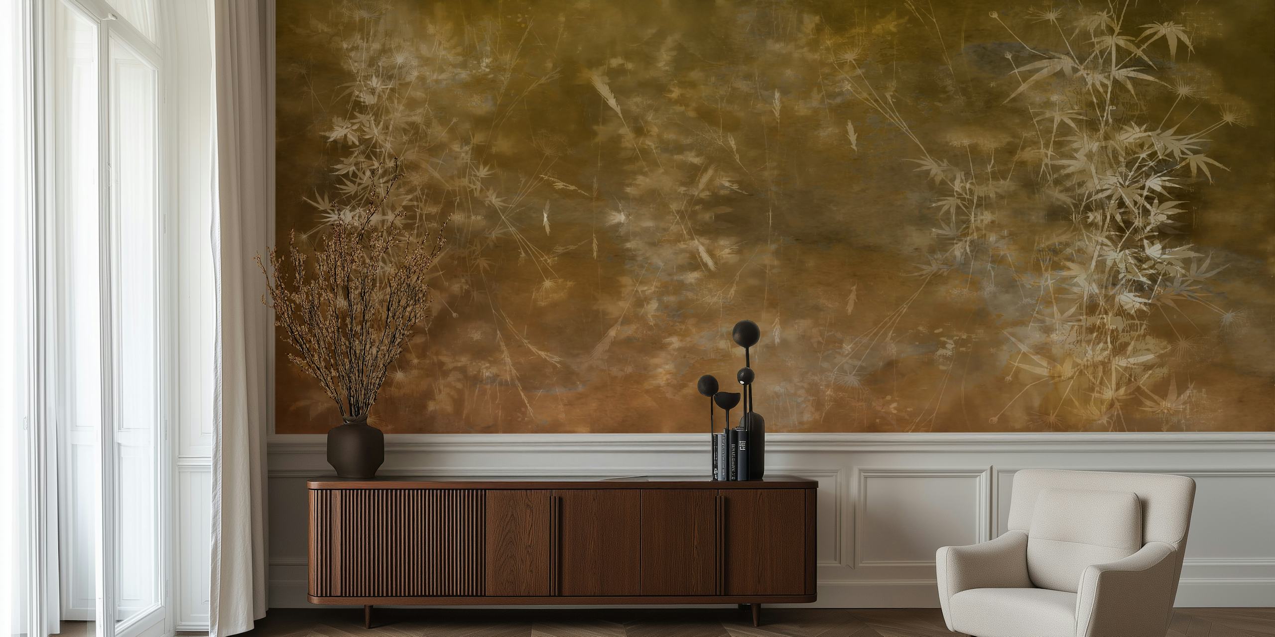 Papel de parede Golden Bamboo Dreamscape em um quarto