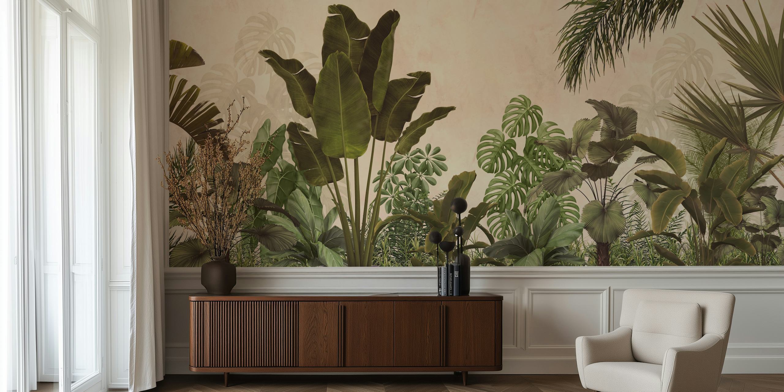 Lush tropical retreat wallpaper in a room