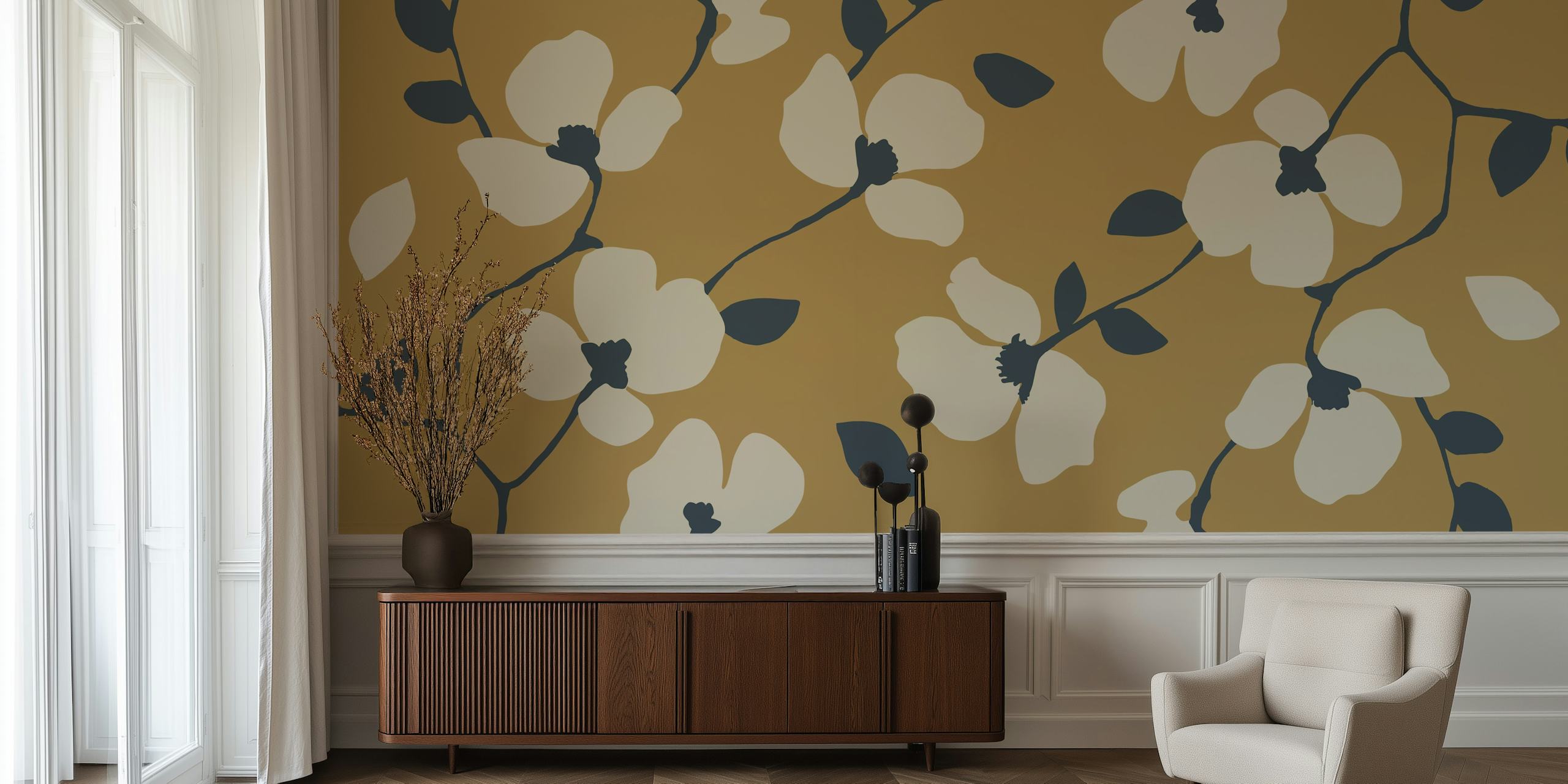 Flower Modern Tapetdesign in einem Zimmer