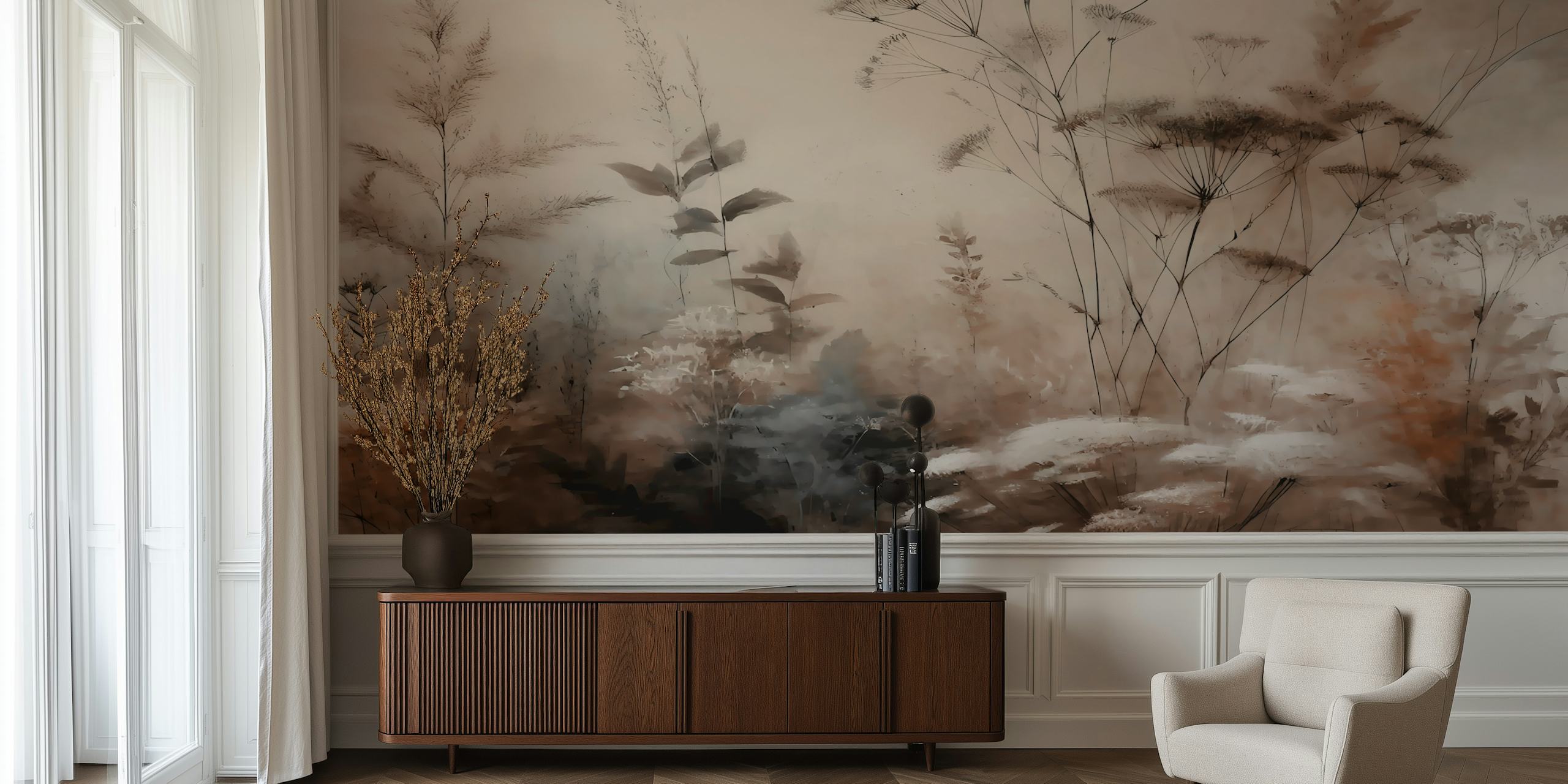 Delicate floral silhouettes in soft neutral tones wallpaper